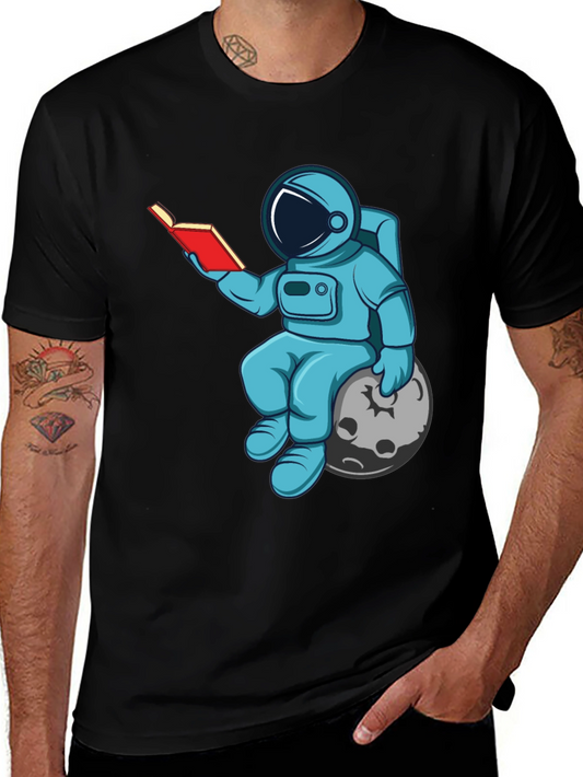 Astronaut Reading Book on Moon Graphic T-Shirt