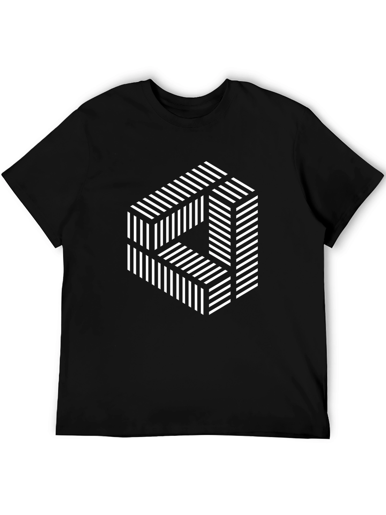 Optical Illusion Striped Cube Graphic Tee - Black