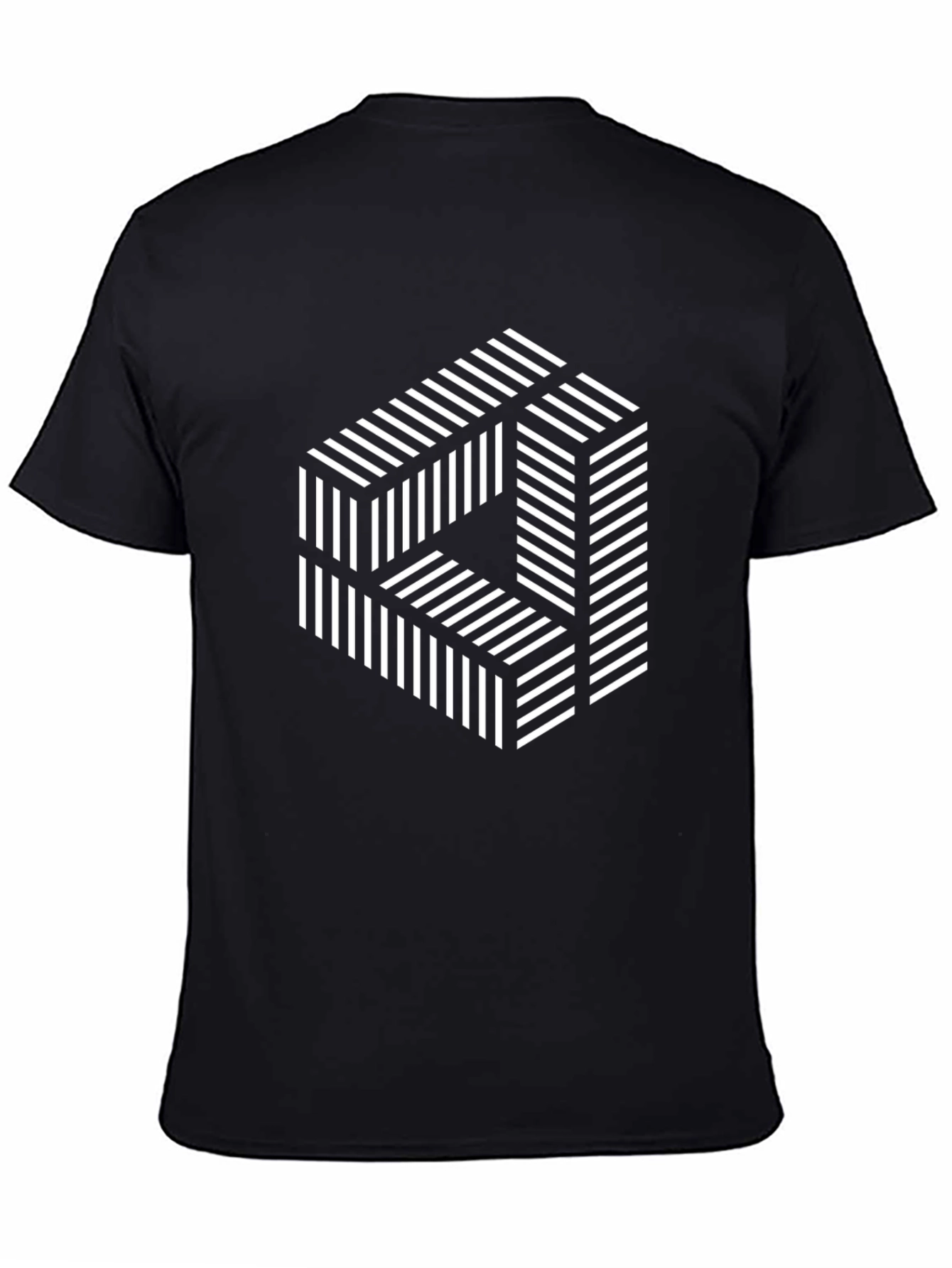 Optical Illusion Striped Cube Graphic Tee - Black
