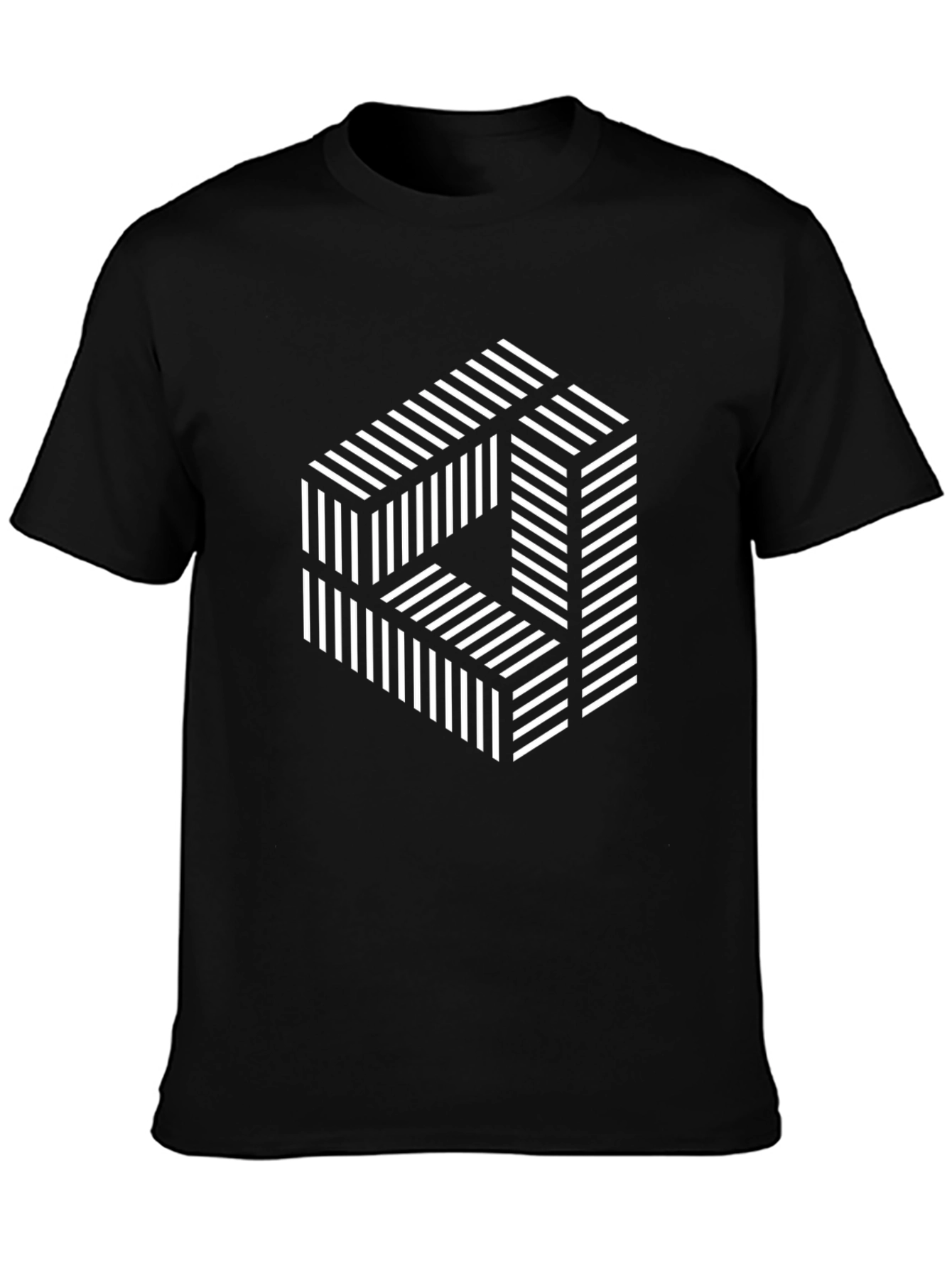 Optical Illusion Striped Cube Graphic Tee - Black