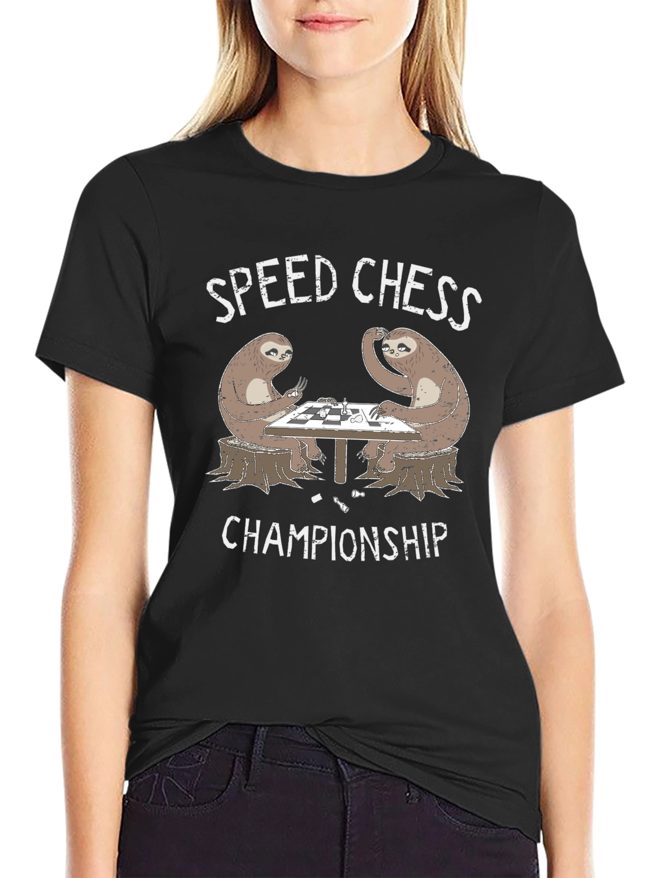Sloth Speed Chess Championship Black T-Shirt