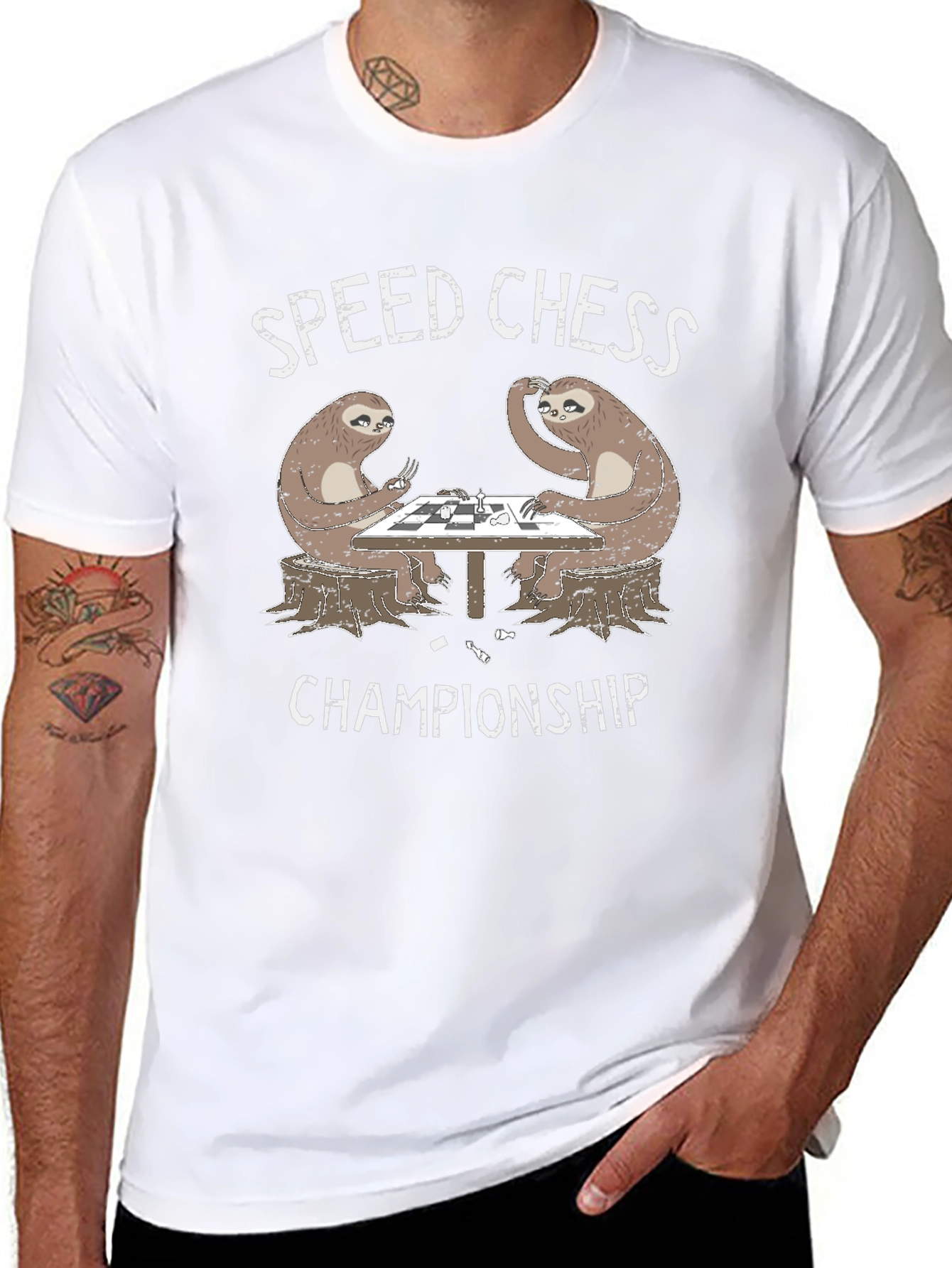 Sloth Speed Chess Championship Black T-Shirt