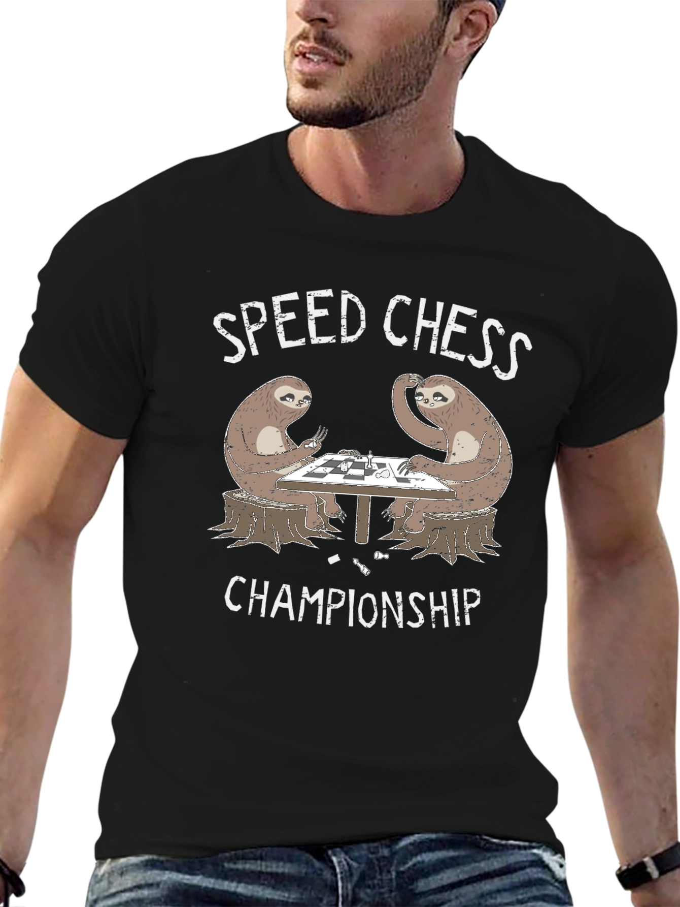 Sloth Speed Chess Championship Black T-Shirt