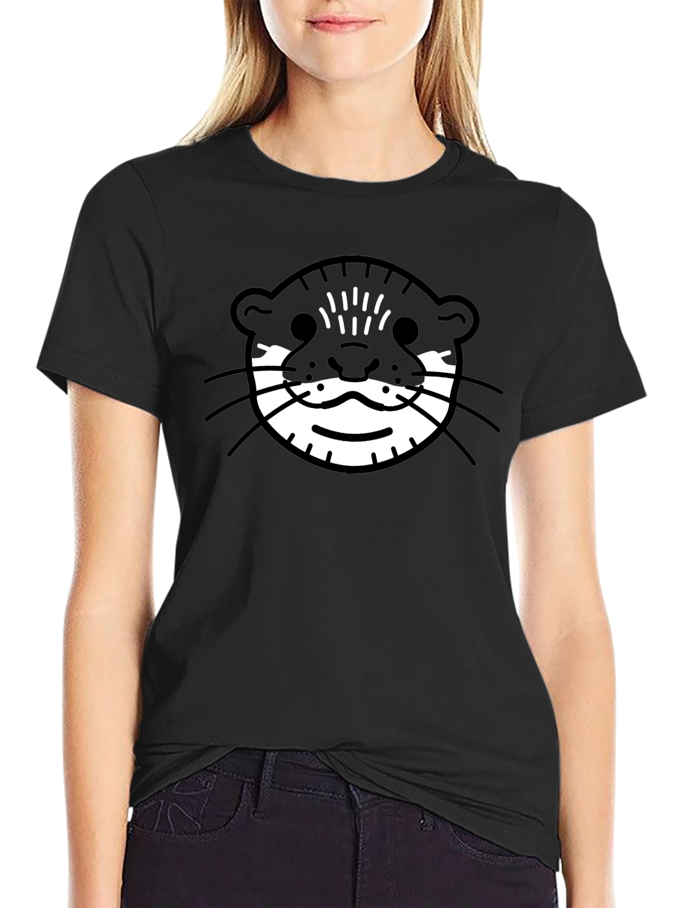 Otter Face Graphic Tee - Black Cotton T-Shirt