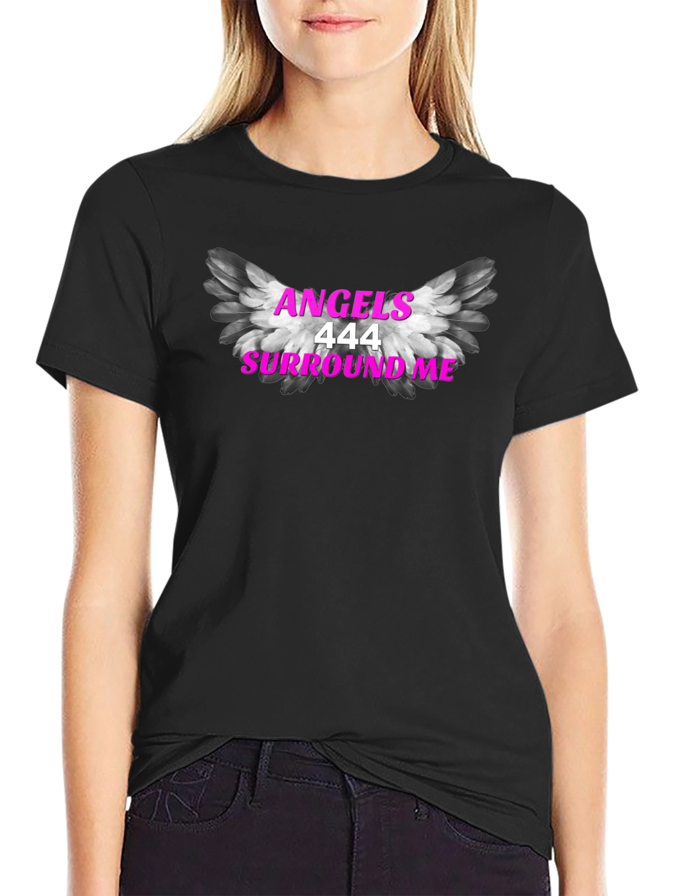 Angels 444 Surround Me Black T-Shirt