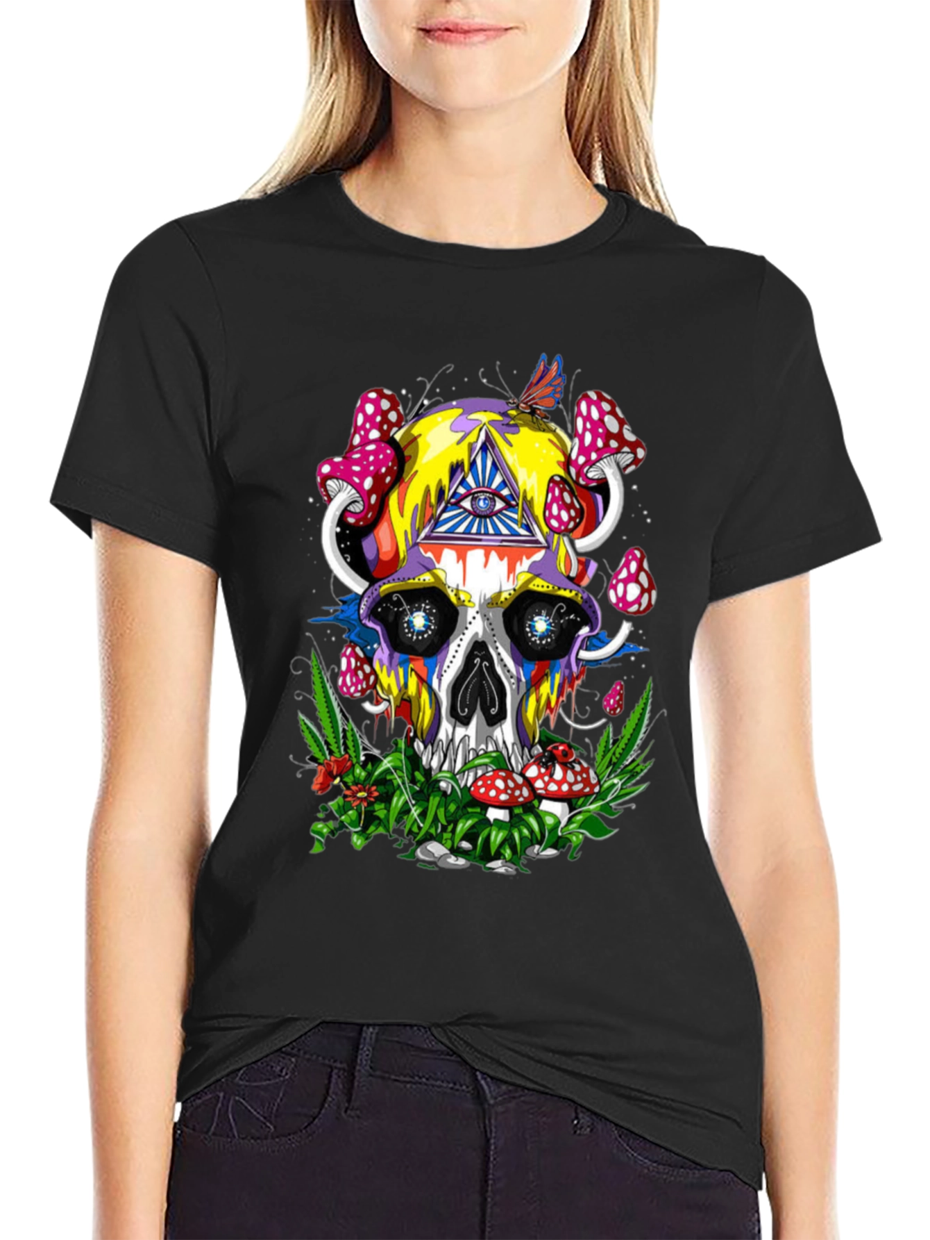Psychedelic Skull & Mushroom Graphic Tee