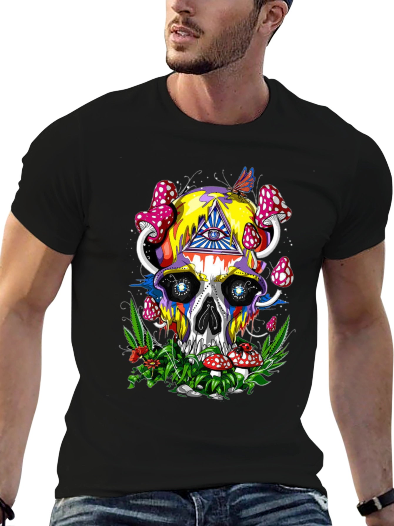 Psychedelic Skull & Mushroom Graphic Tee