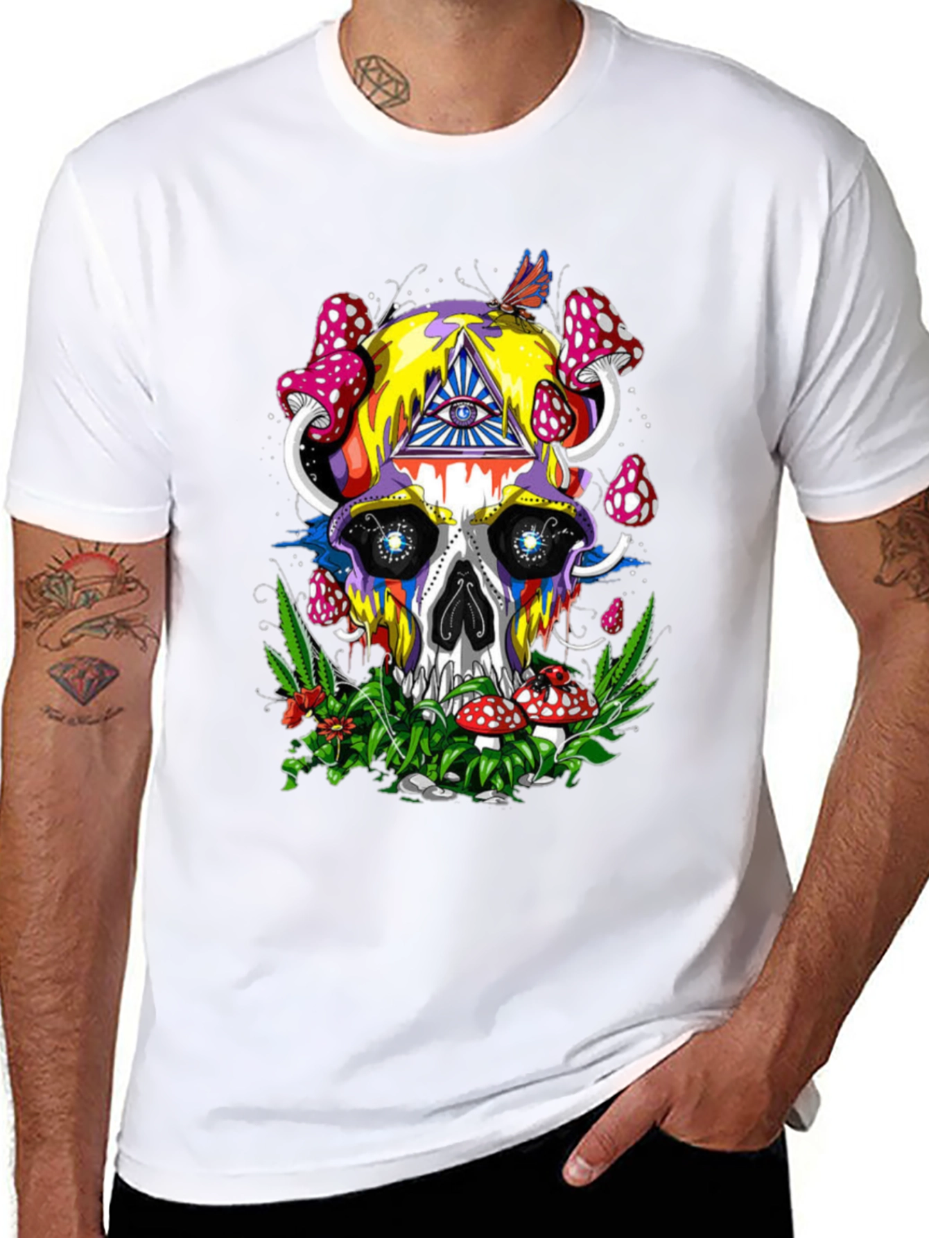 Psychedelic Skull & Mushroom Graphic Tee