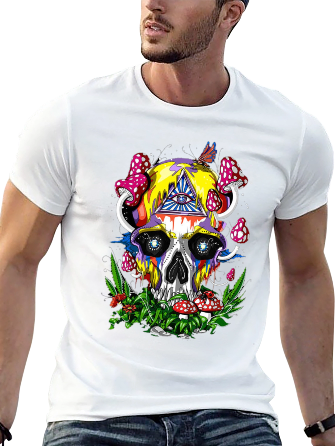 Psychedelic Skull & Mushroom Graphic Tee
