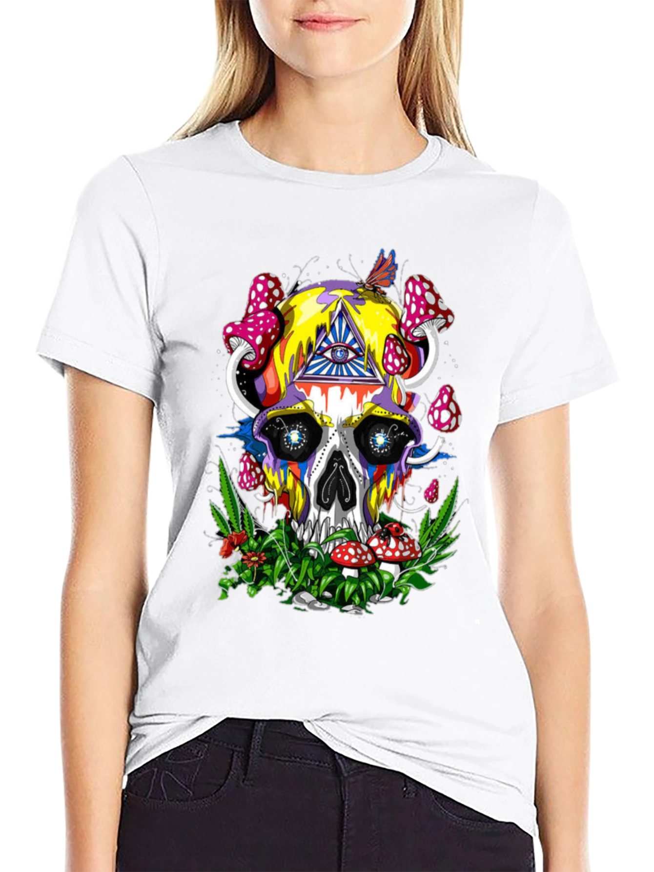 Psychedelic Skull & Mushroom Graphic Tee
