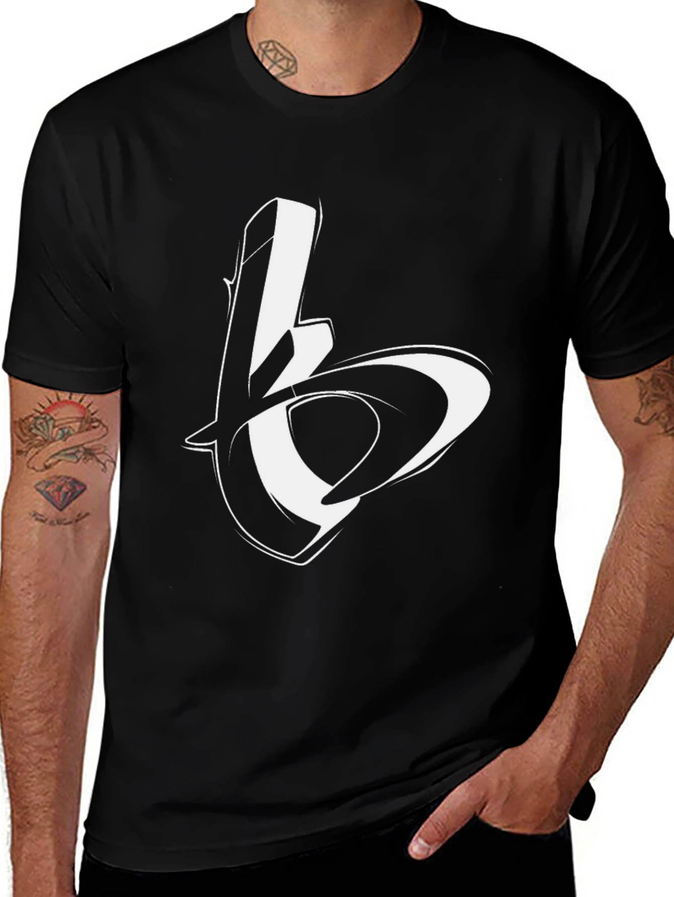 Black Graphic Tee with Abstract Letter Design
