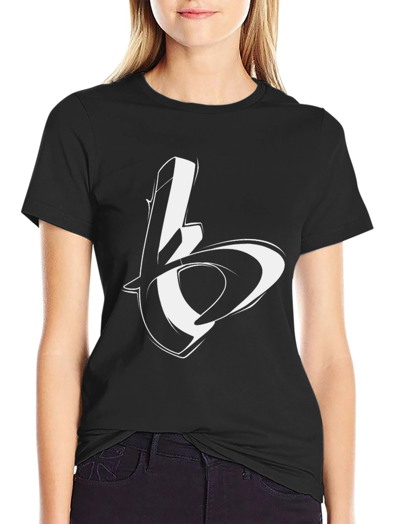 Black Graphic Tee with Abstract Letter Design