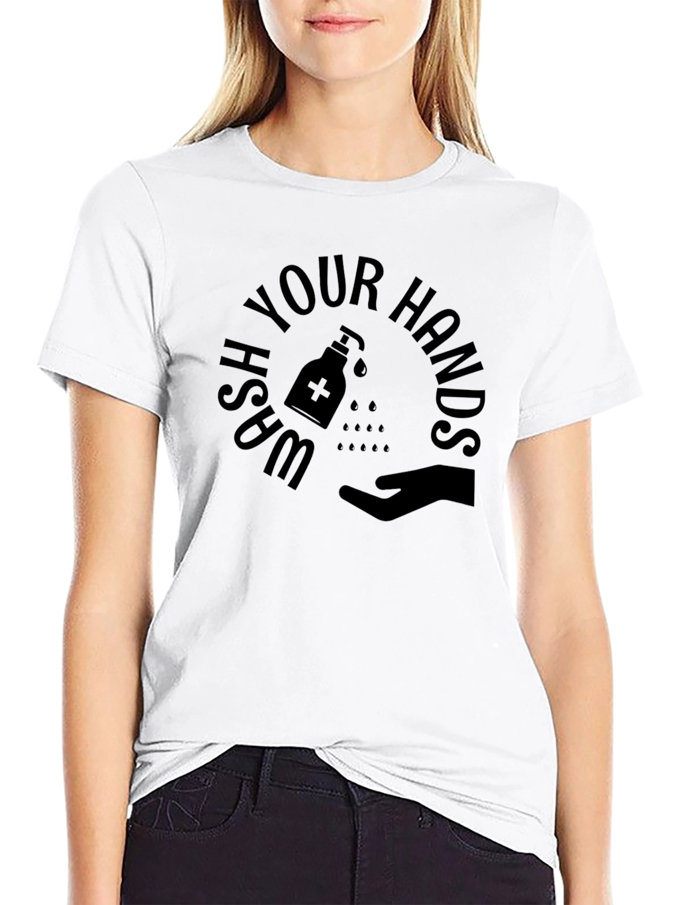 Wash Your Hands Graphic Tee - Black Crew Neck