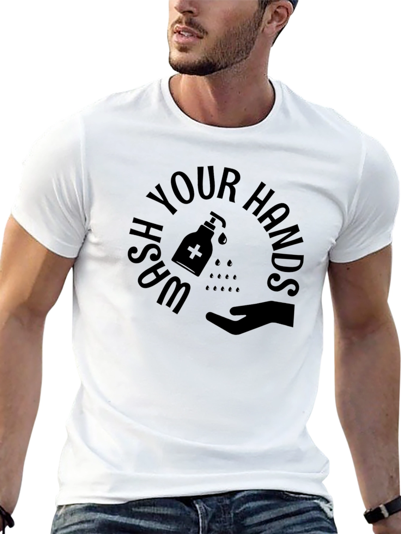 Wash Your Hands Graphic Tee - Black Crew Neck