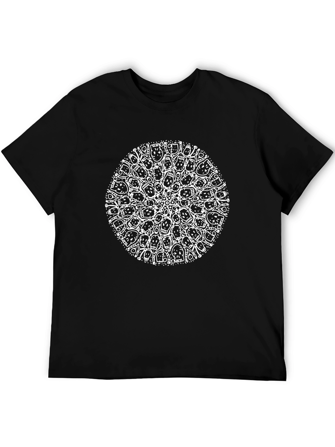 Skull Mandala Graphic Tee - Black Crew Neck T-Shirt