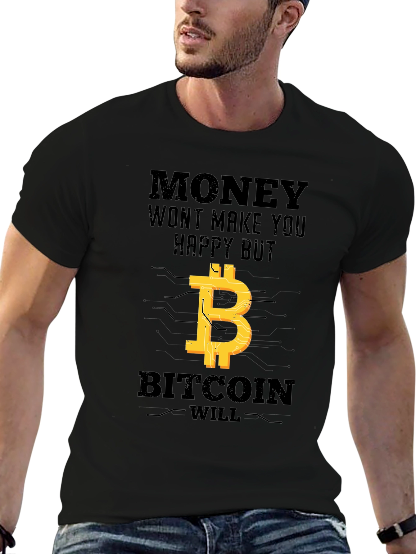 Bitcoin Graphic T-Shirt - Money Cant Buy Happiness