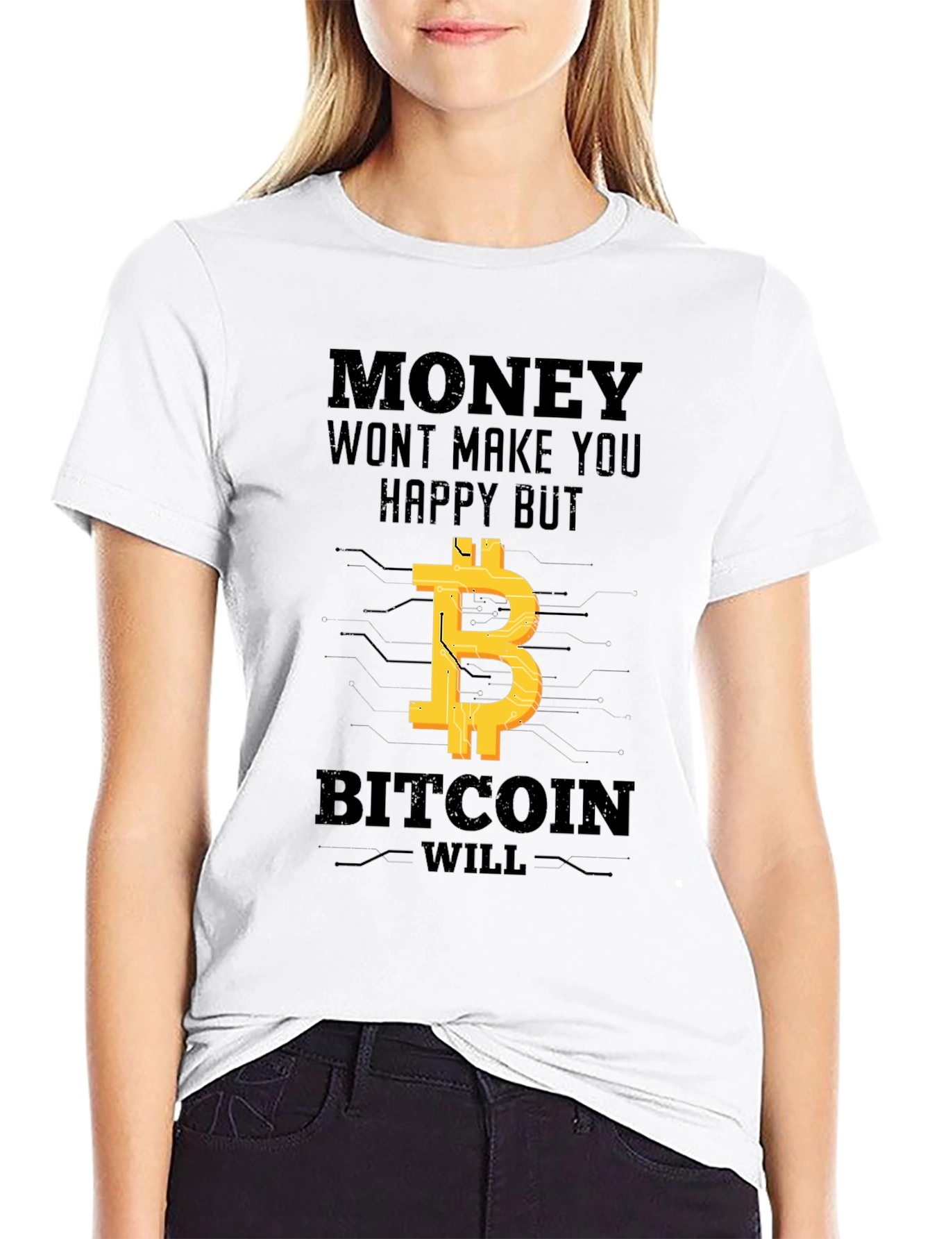 Bitcoin Graphic T-Shirt - Money Cant Buy Happiness