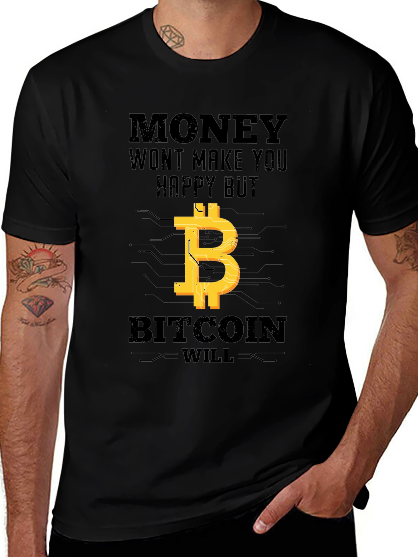 Bitcoin Graphic T-Shirt - Money Cant Buy Happiness