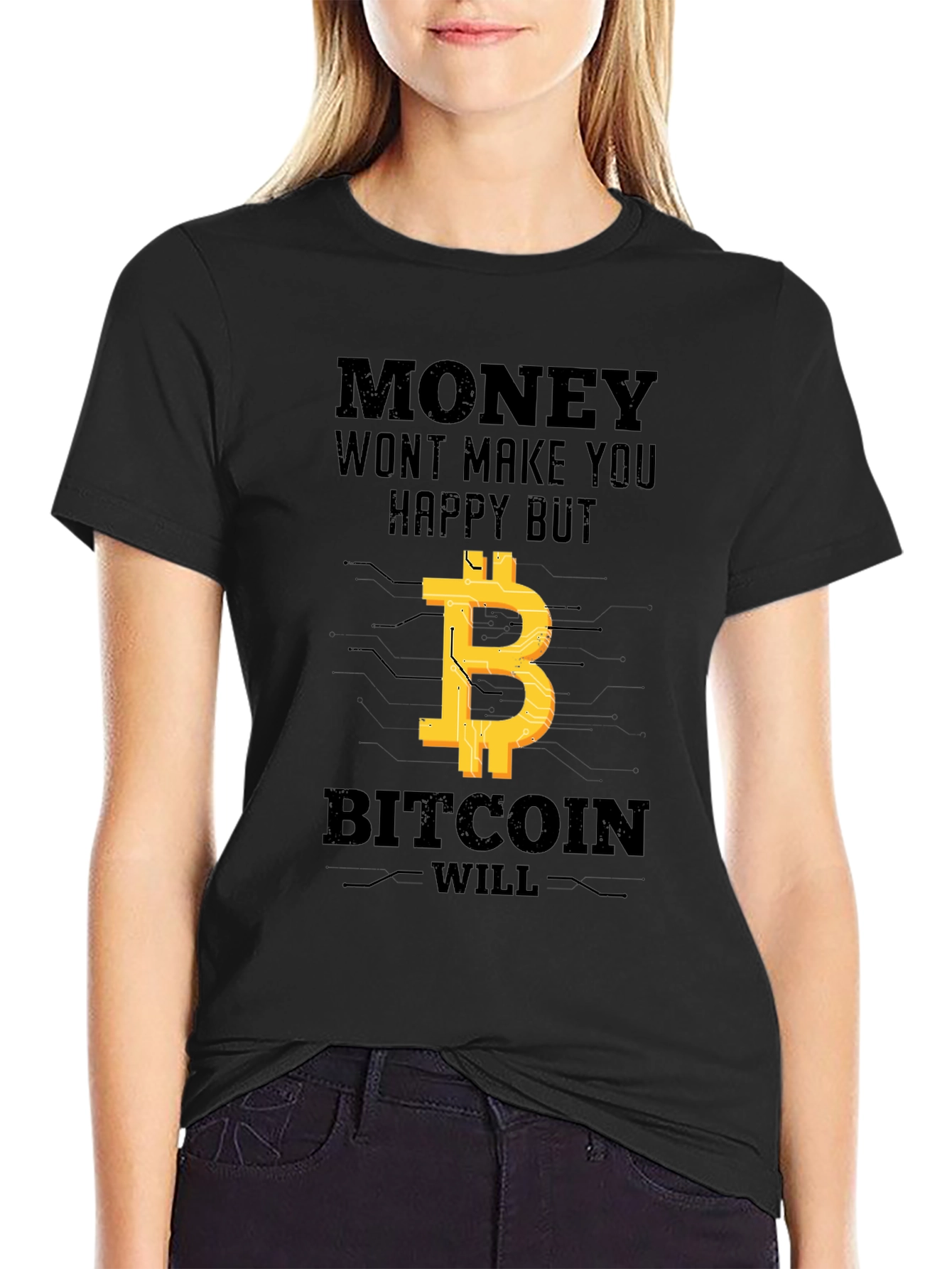 Bitcoin Graphic T-Shirt - Money Cant Buy Happiness