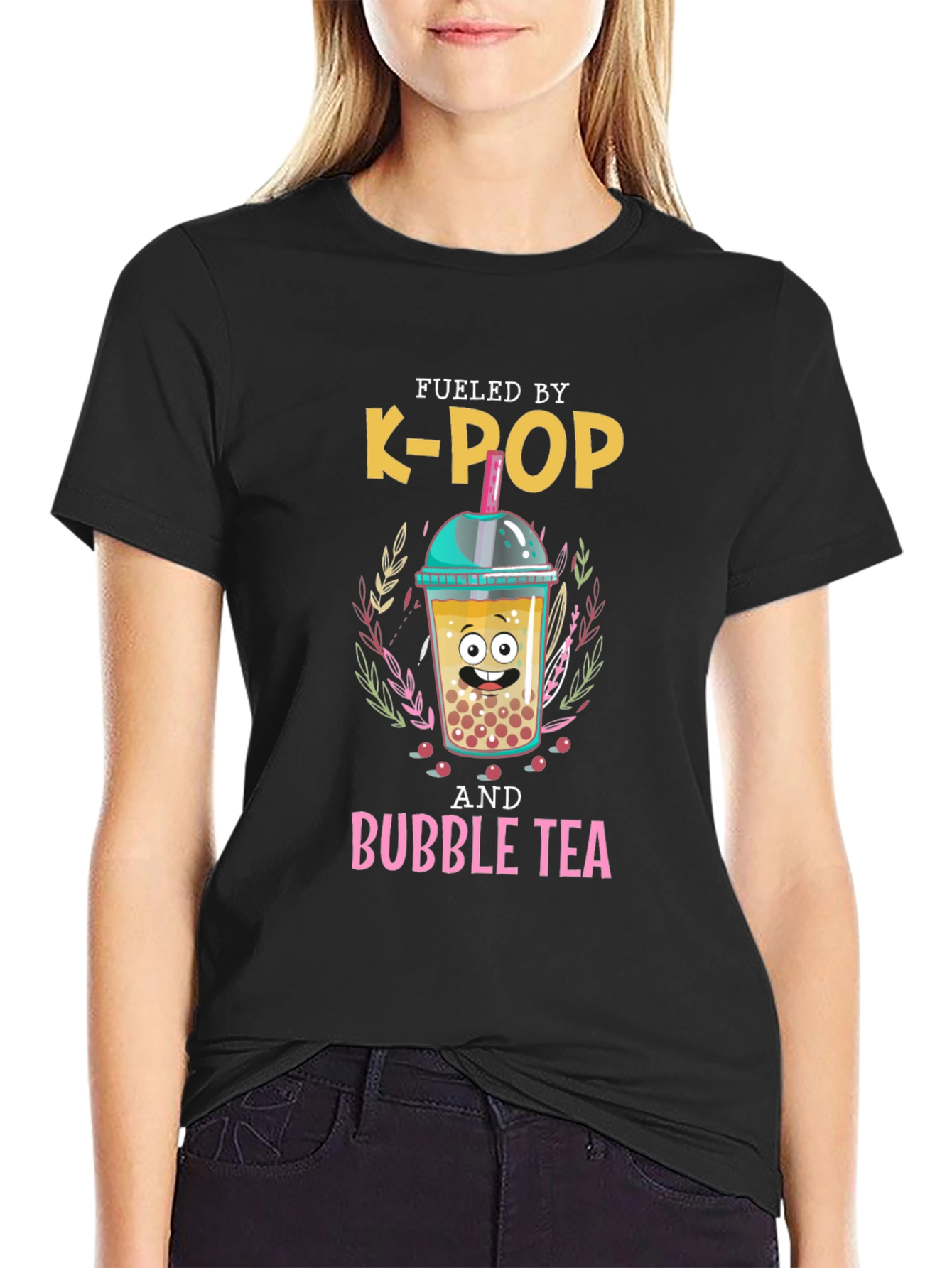 Fueled By K-Pop and Bubble Tea Graphic T-Shirt