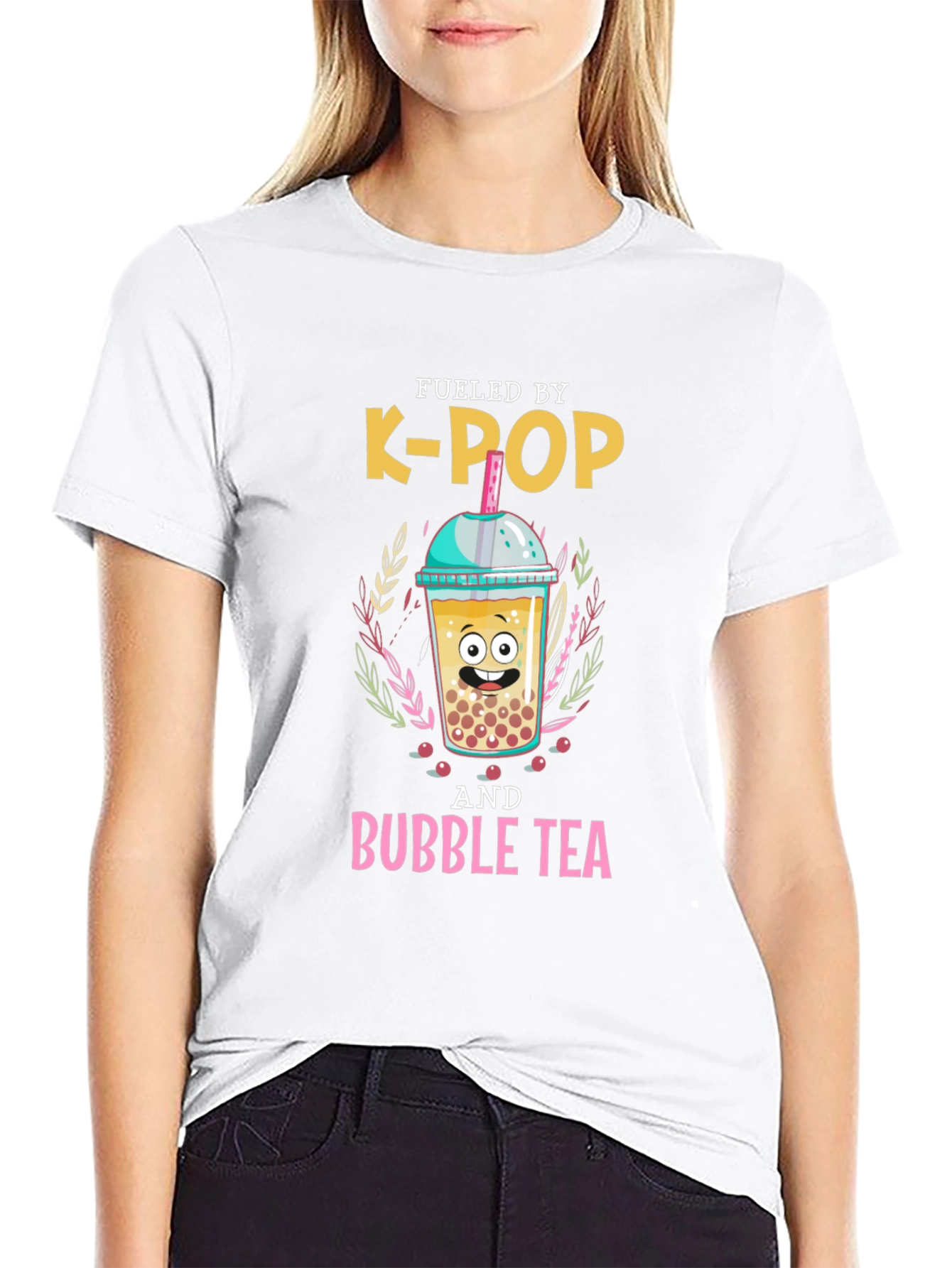 Fueled By K-Pop and Bubble Tea Graphic T-Shirt