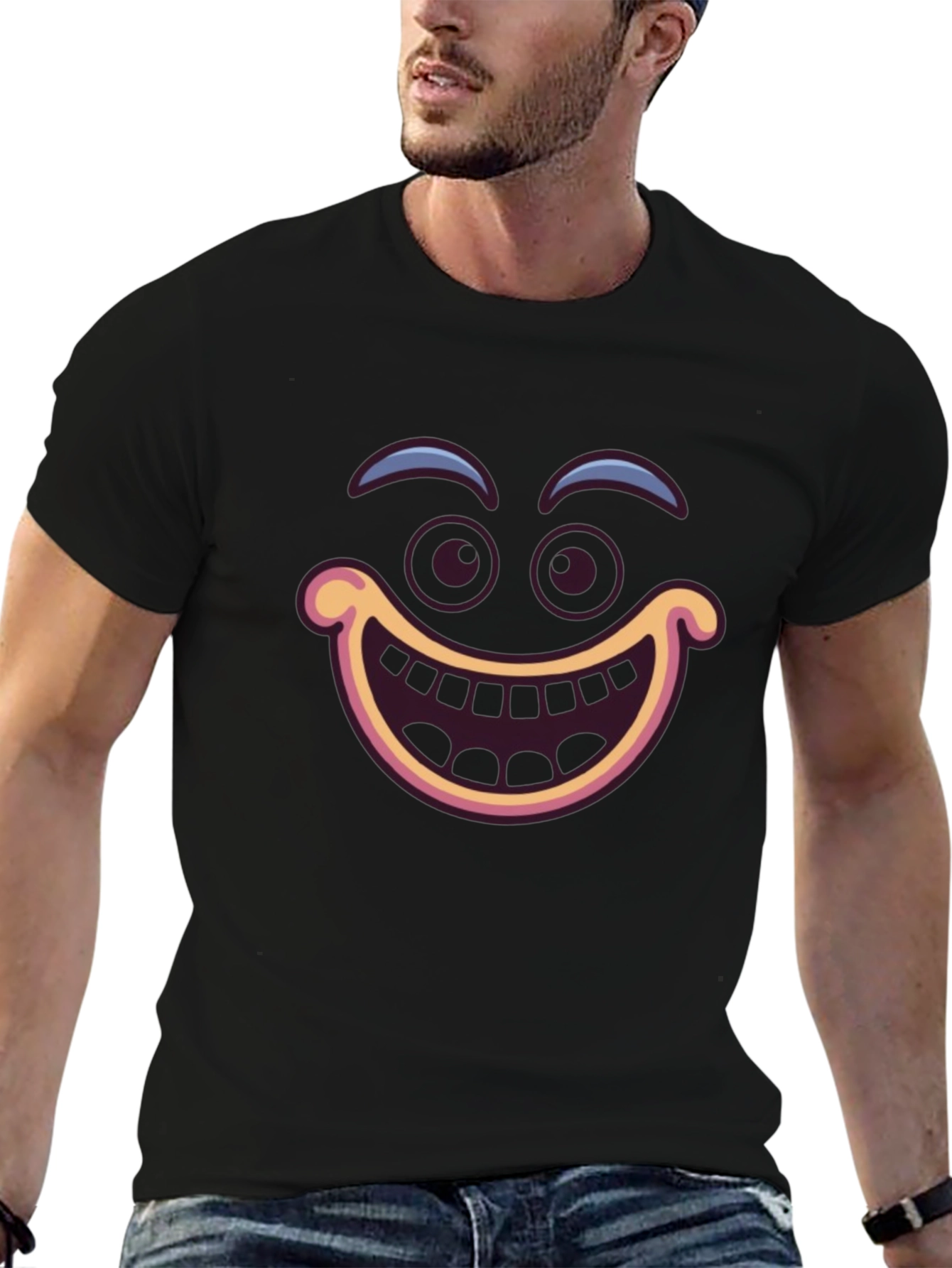 Funny Cartoon Face Black T-Shirt