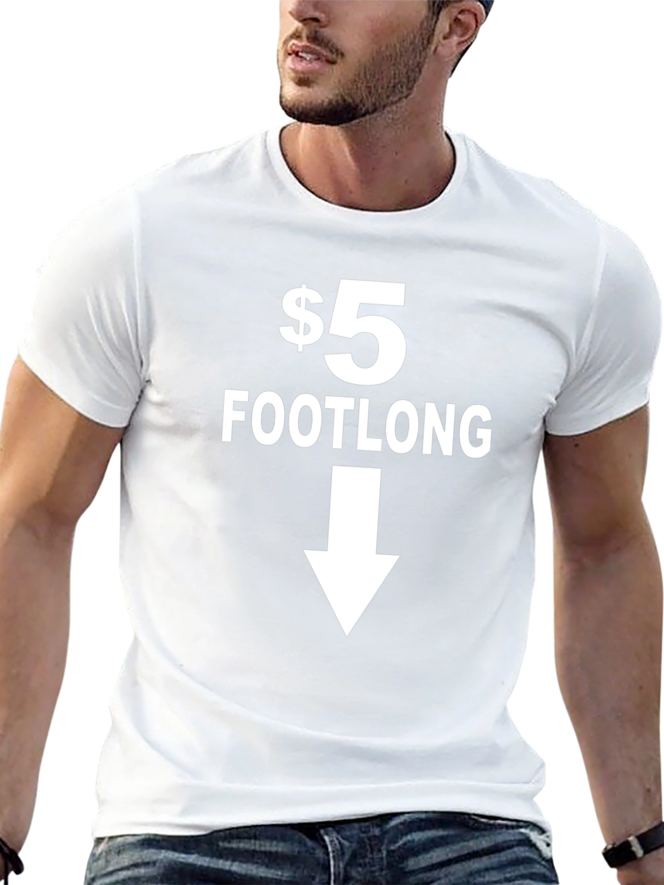 $5 Footlong Black Graphic T-Shirt - Point Down