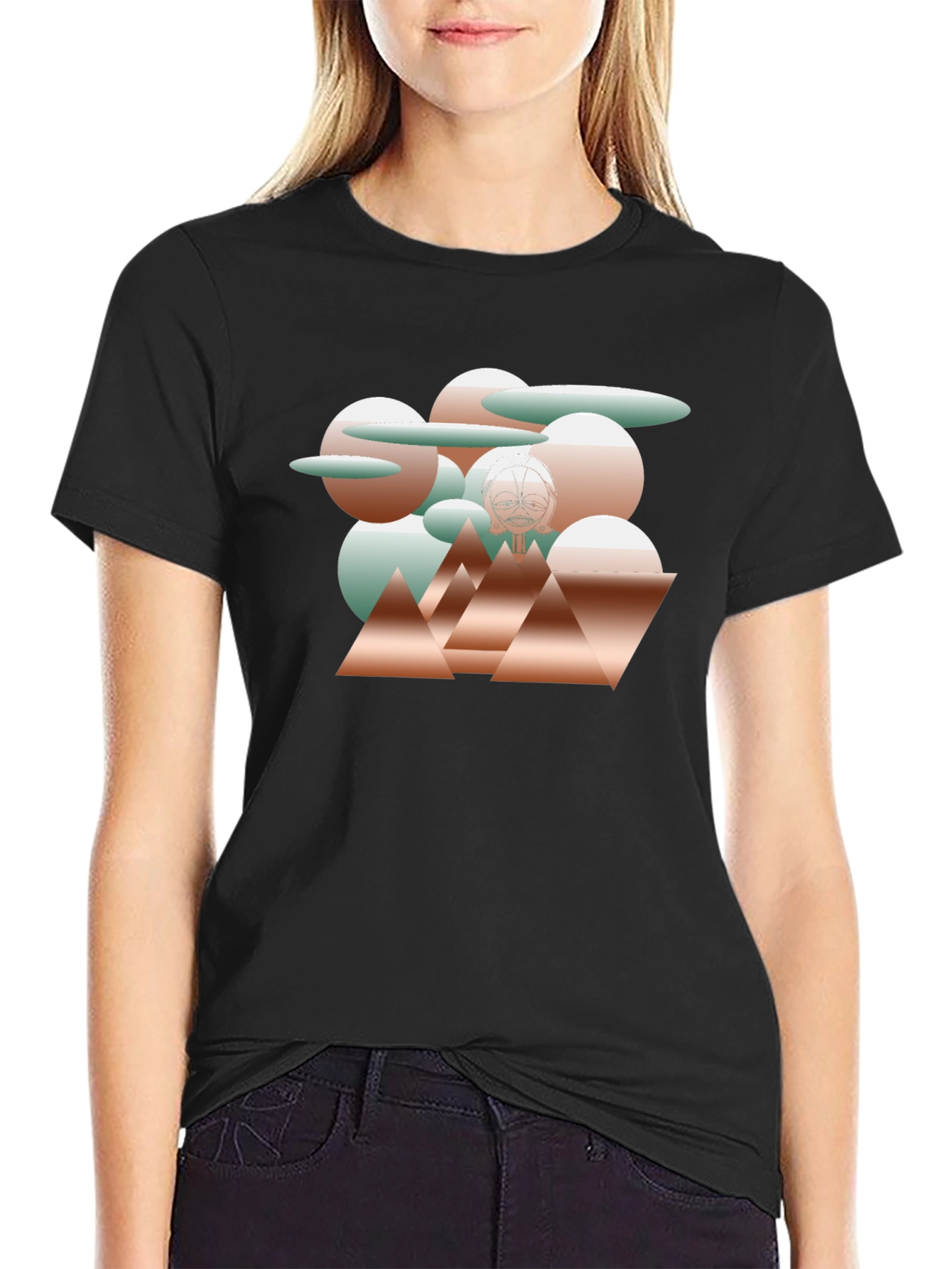Abstract Geometric Print Black T-Shirt