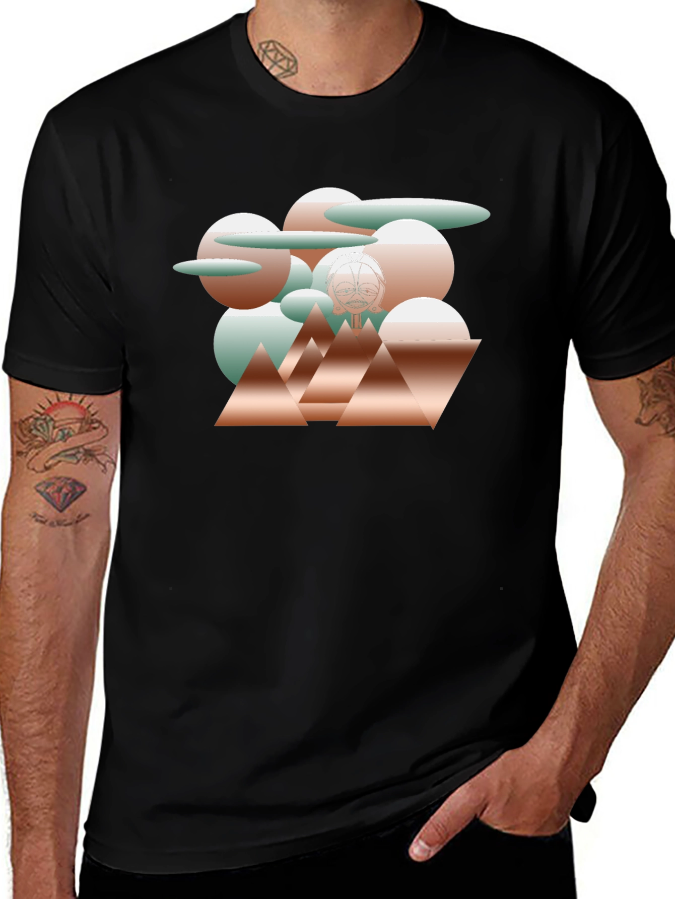 Abstract Geometric Print Black T-Shirt