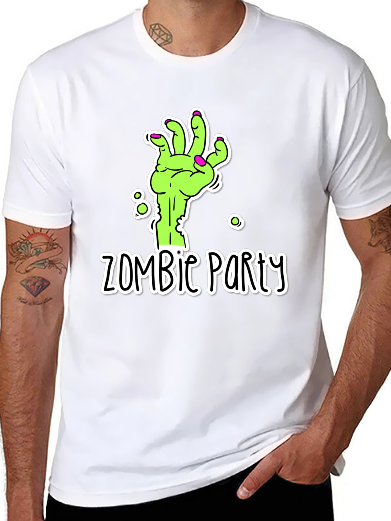 Zombie Party T-Shirt - Green Hand Graphic