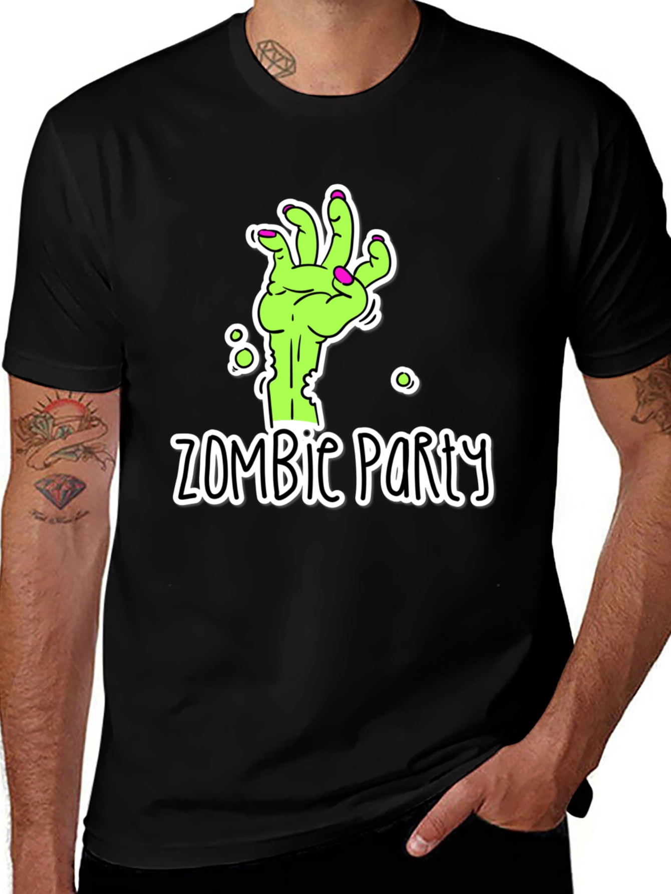 Zombie Party T-Shirt - Green Hand Graphic