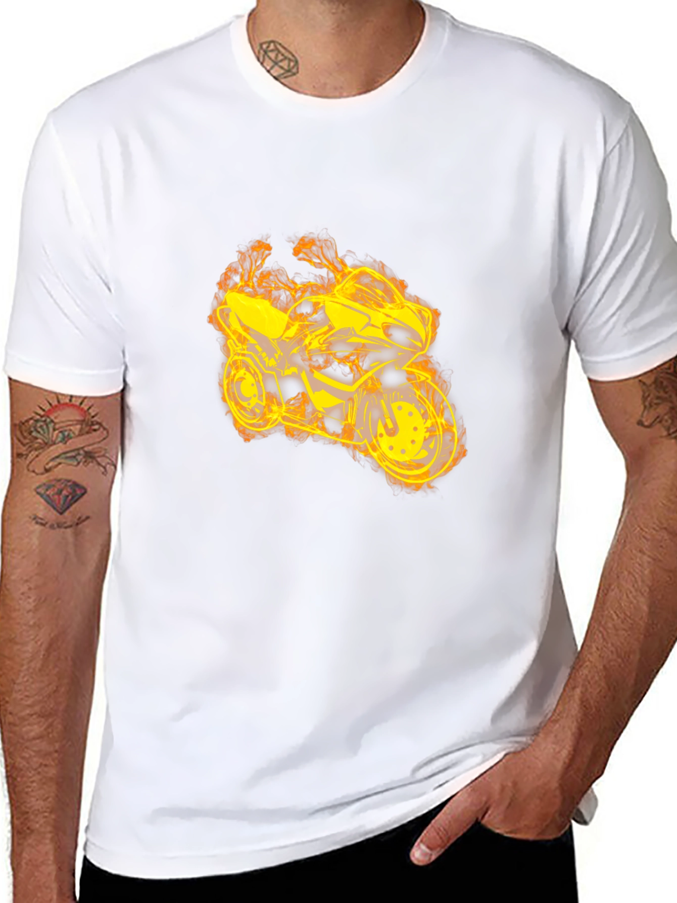 Fiery Motorcycle Graphic Tee - Black Cotton