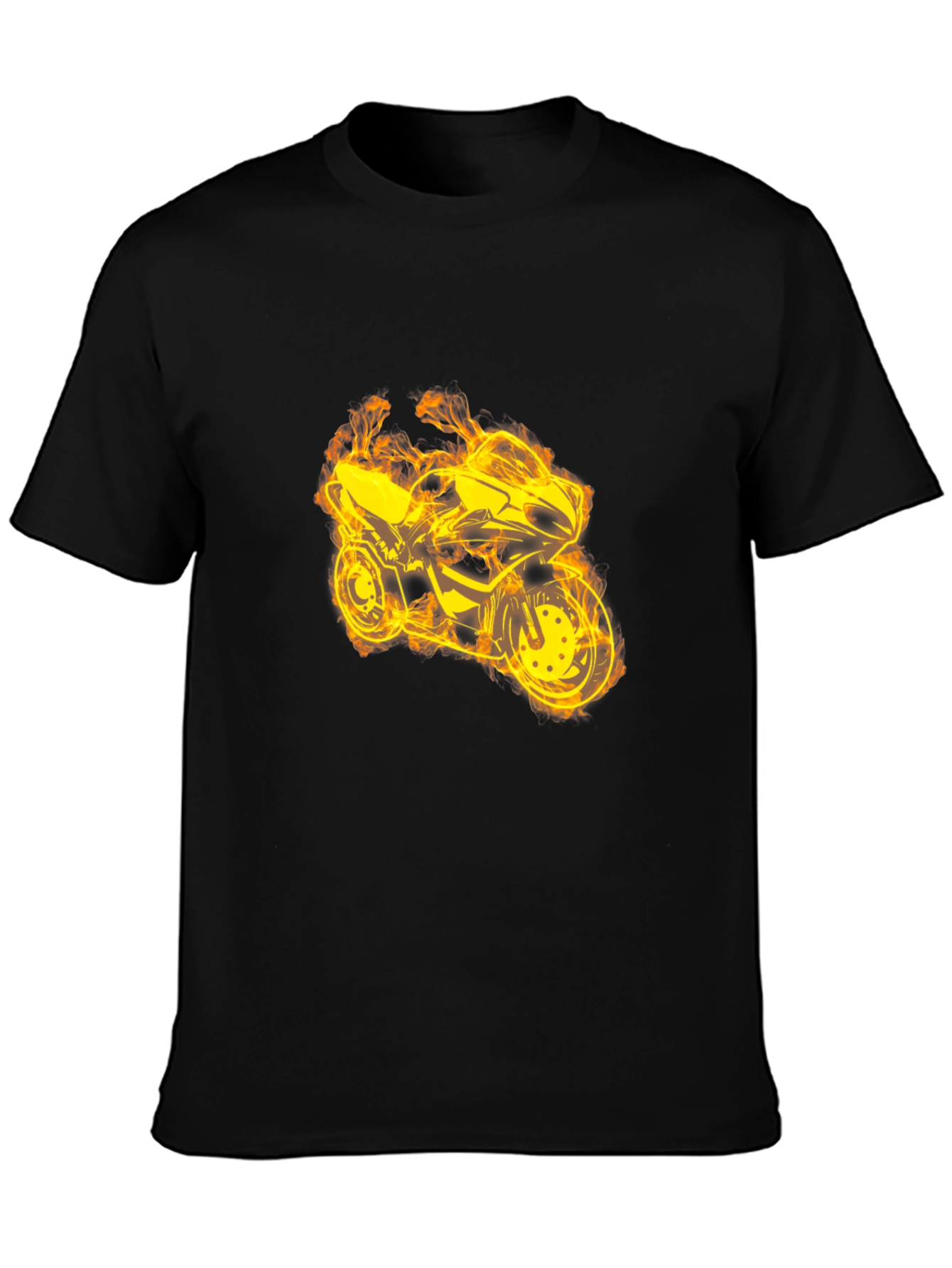 Fiery Motorcycle Graphic Tee - Black Cotton