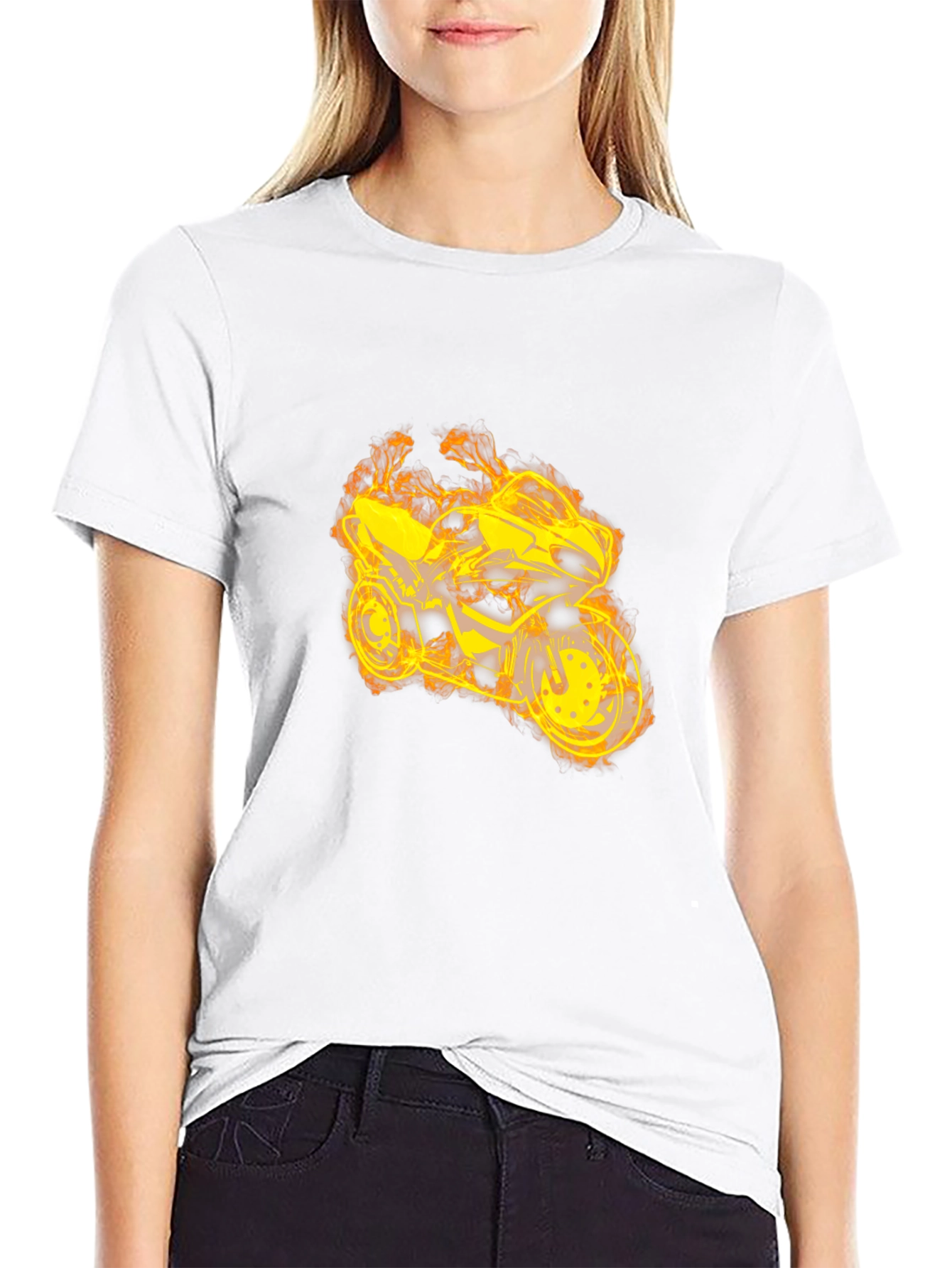 Fiery Motorcycle Graphic Tee - Black Cotton