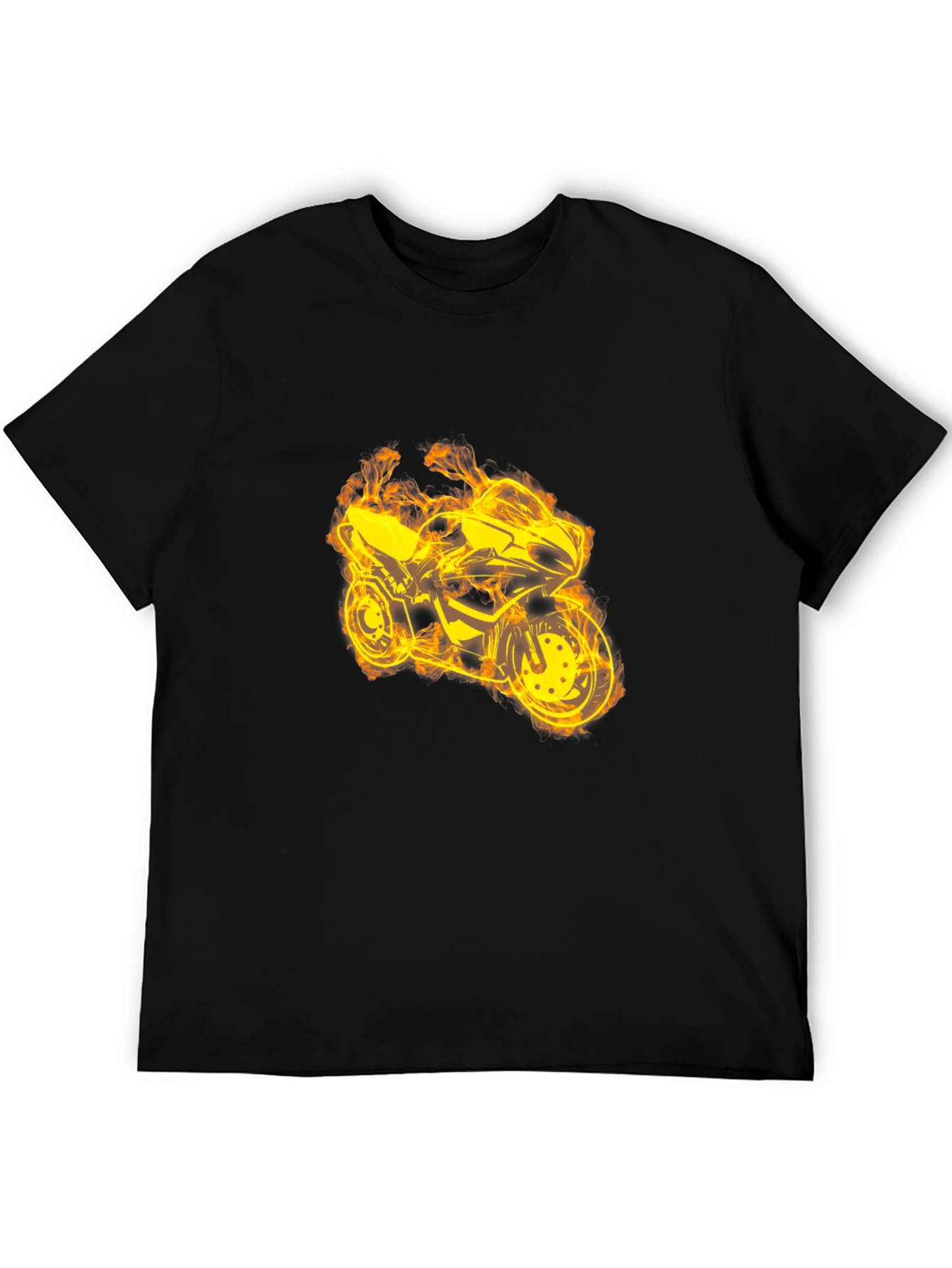 Fiery Motorcycle Graphic Tee - Black Cotton