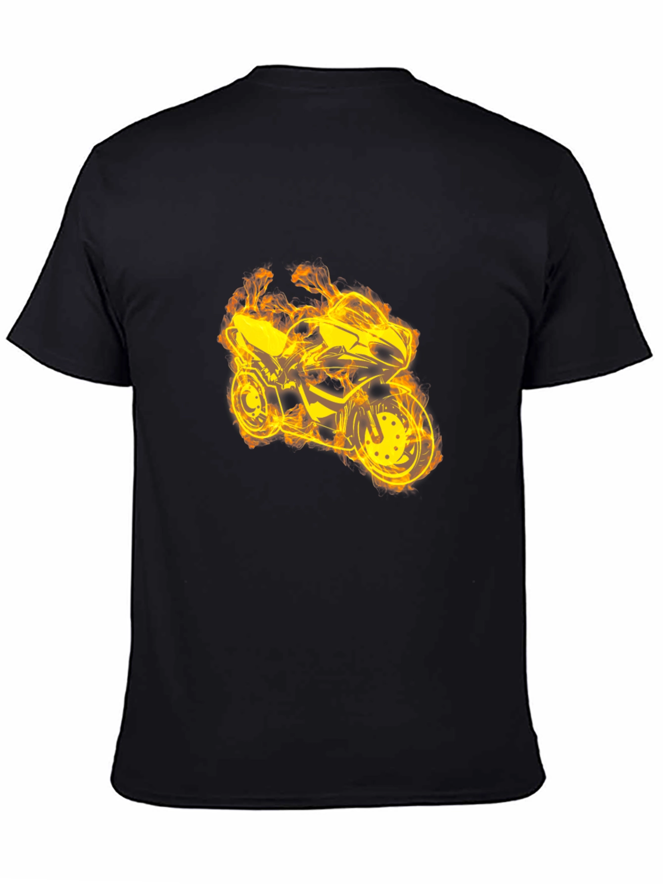 Fiery Motorcycle Graphic Tee - Black Cotton