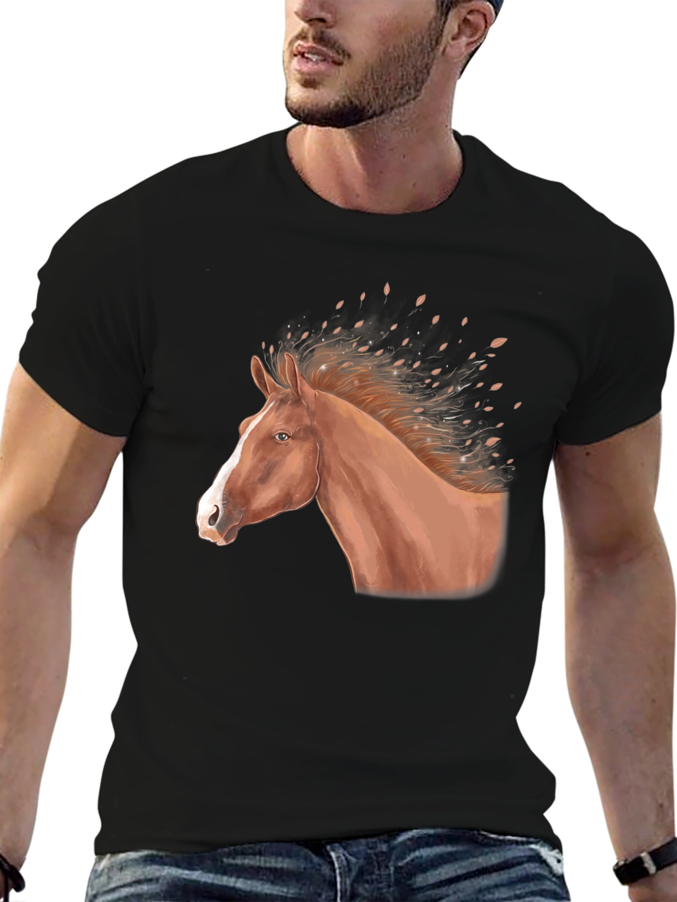 Horse Graphic Tee - Black Cotton Blend T-Shirt