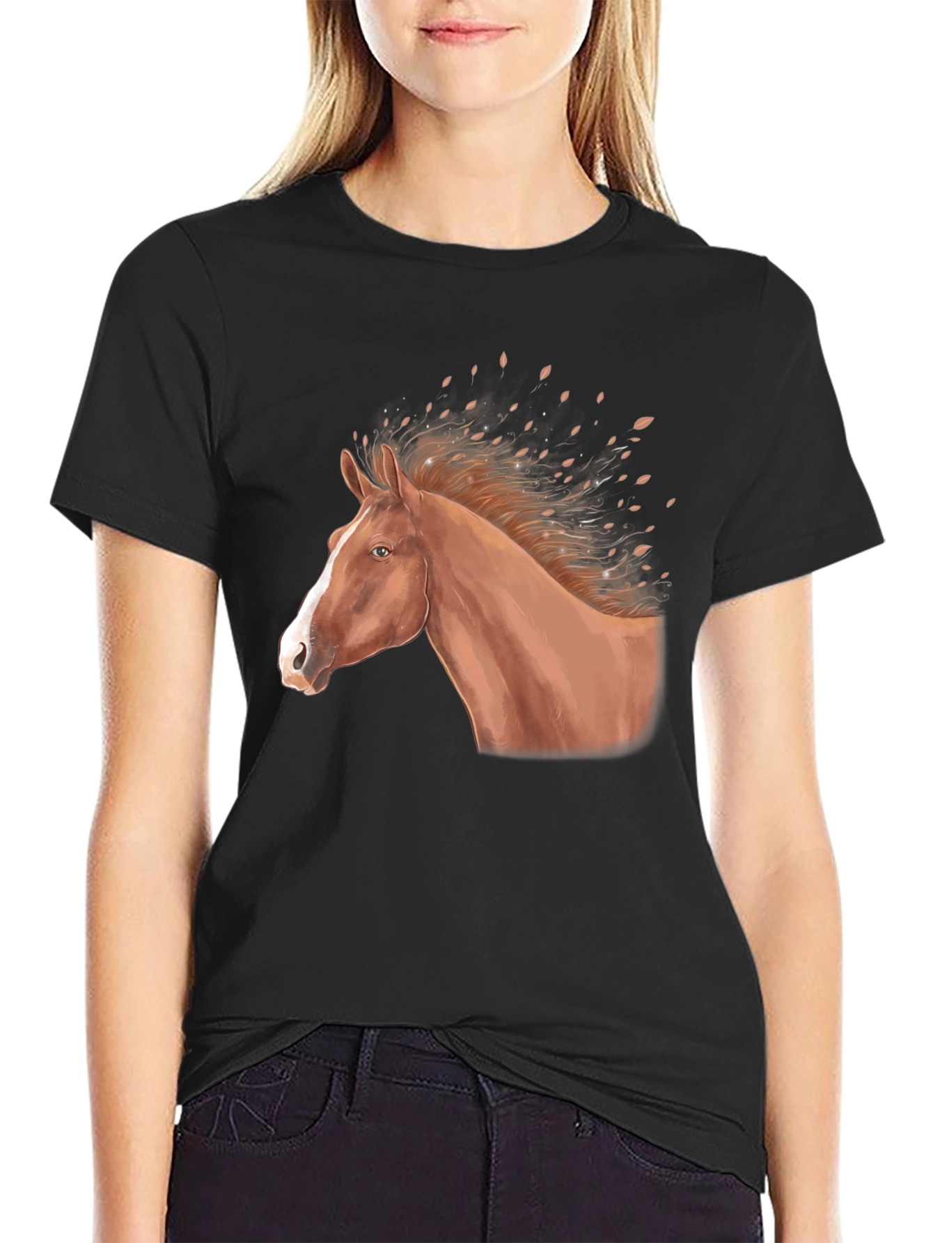 Horse Graphic Tee - Black Cotton Blend T-Shirt