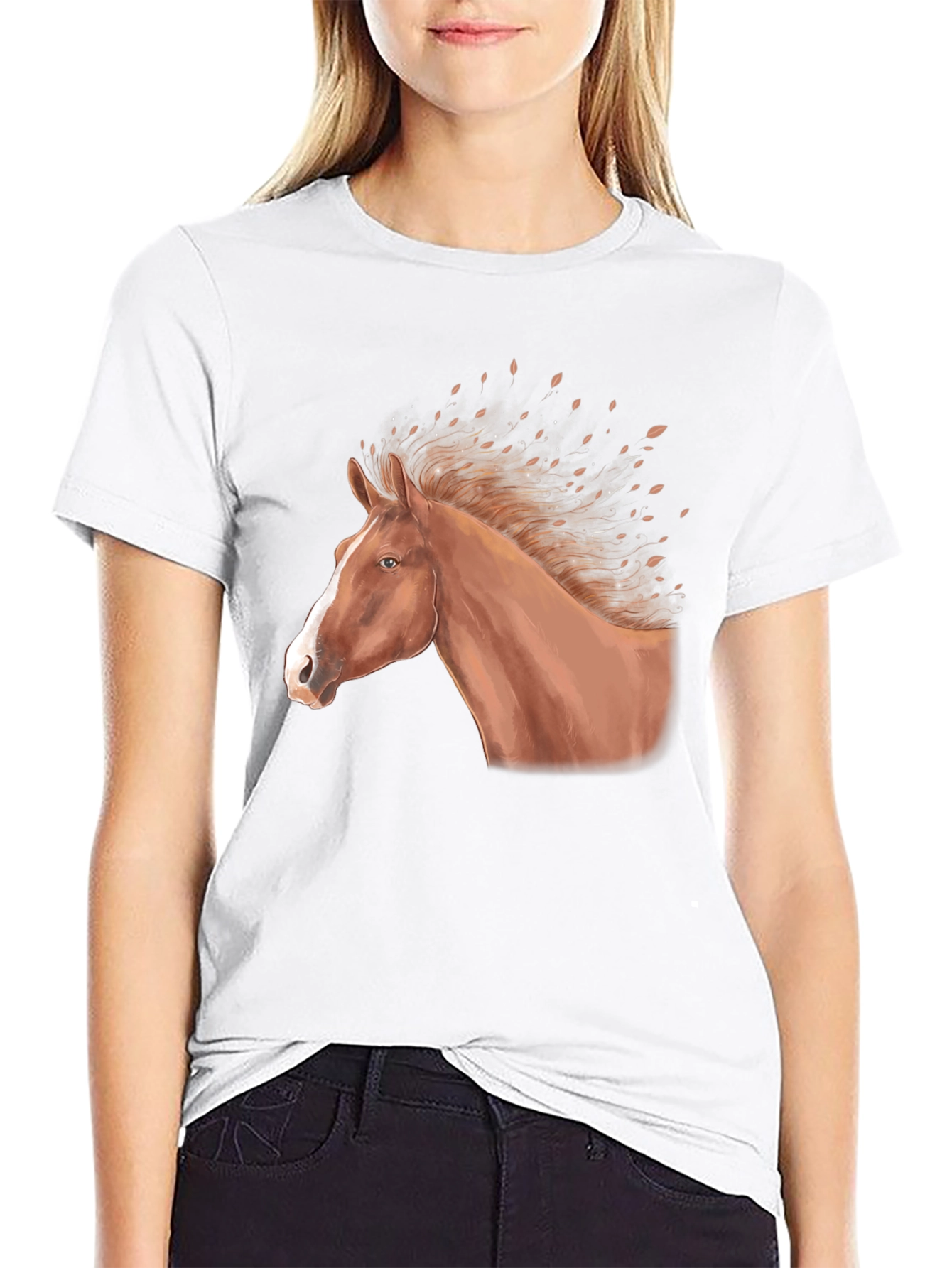 Horse Graphic Tee - Black Cotton Blend T-Shirt