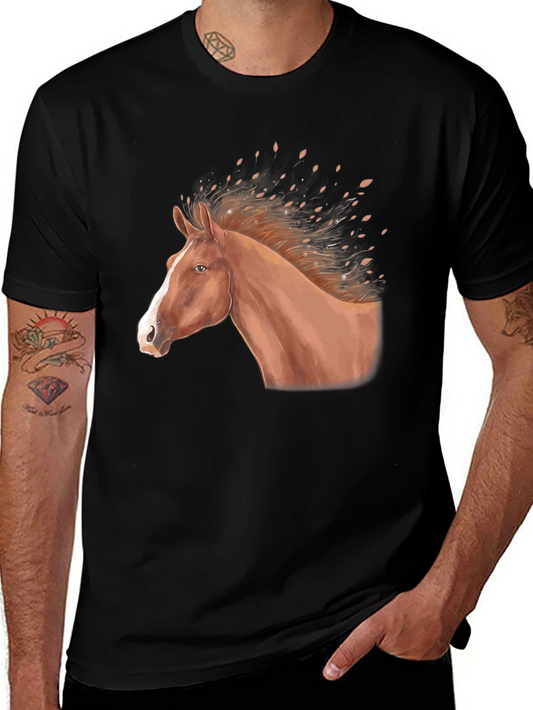 Horse Graphic Tee - Black Cotton Blend T-Shirt