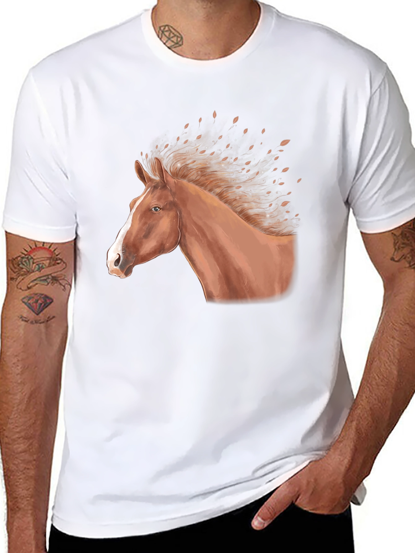 Horse Graphic Tee - Black Cotton Blend T-Shirt