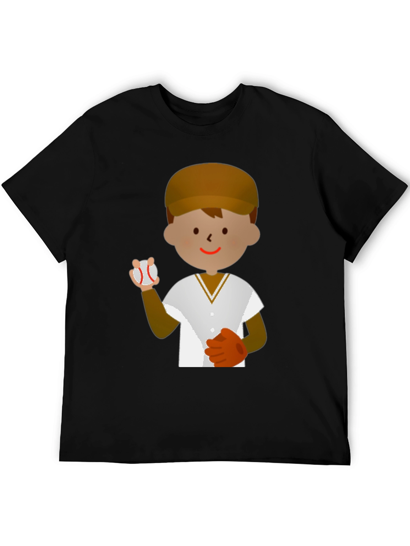 Cartoon Baseball Player T-Shirt - Black Cotton Tee