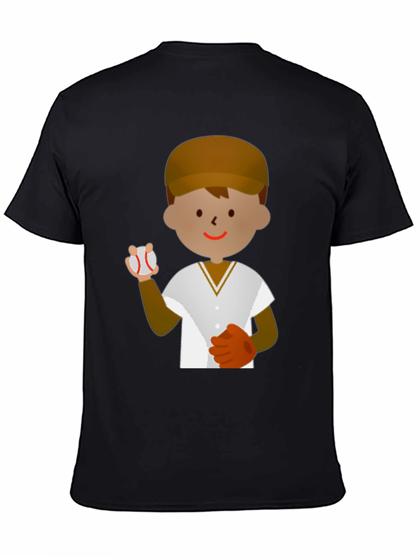 Cartoon Baseball Player T-Shirt - Black Cotton Tee