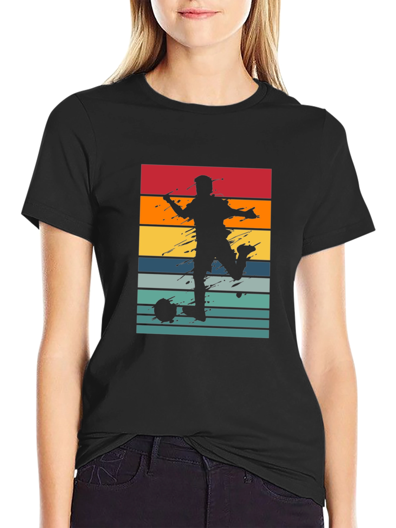 Retro Soccer Player T-Shirt - Black