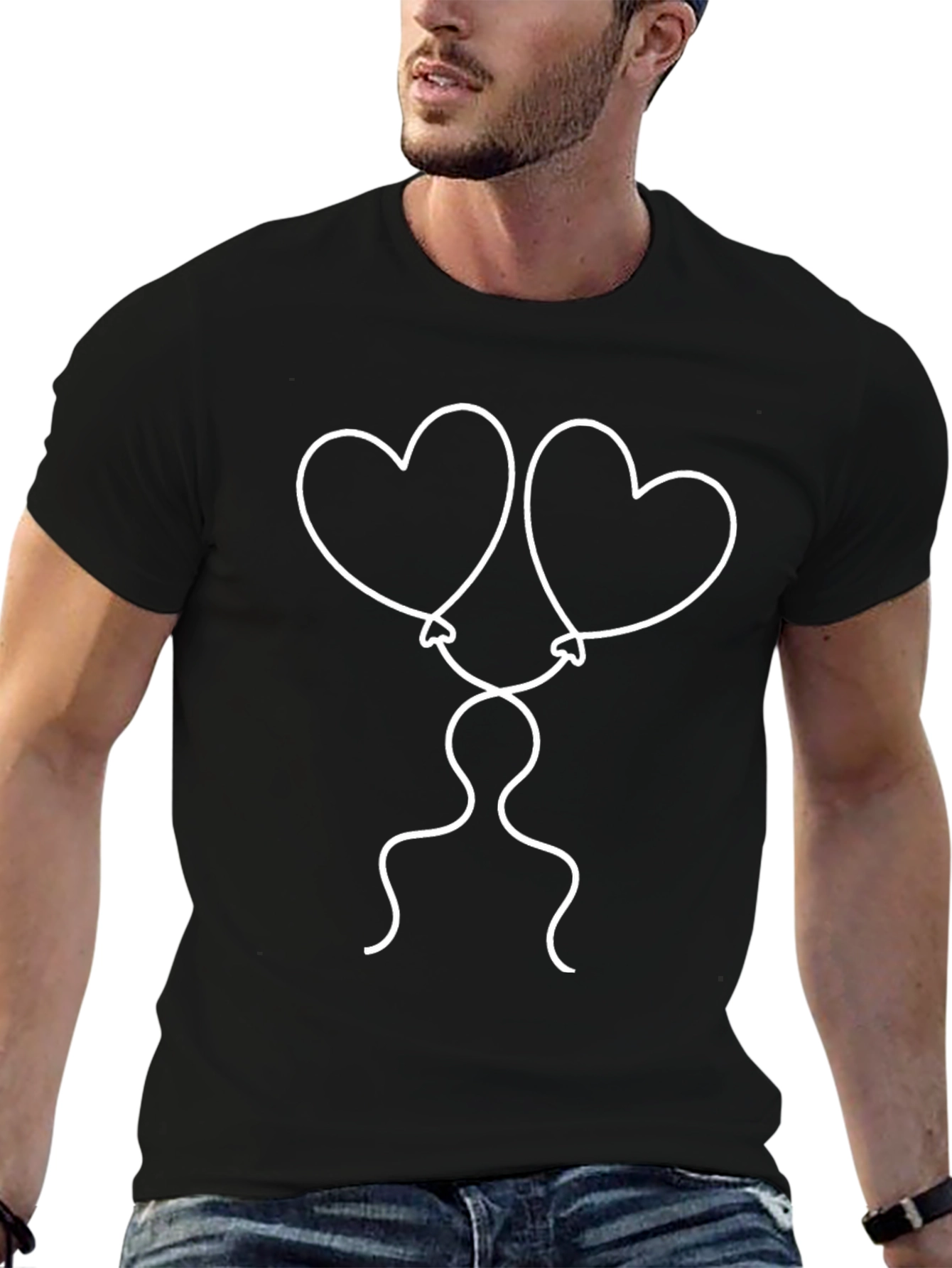 Heart Balloon Graphic Tee - Stylish Black T-Shirt