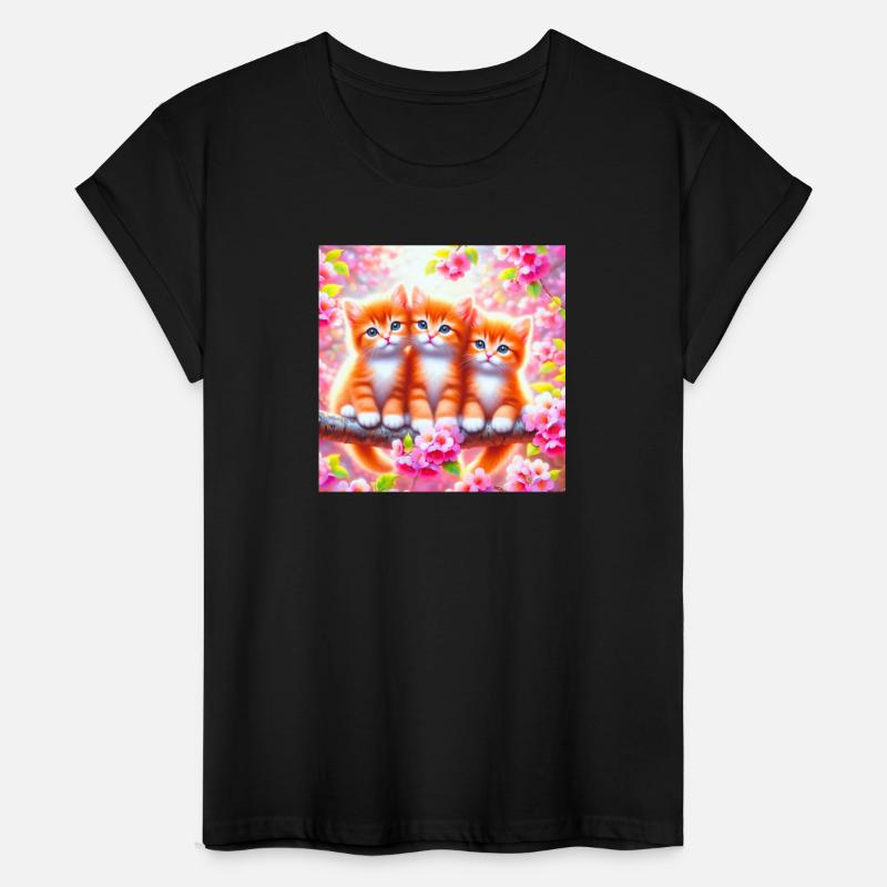 Three Adorable Kittens in Cherry Blossoms