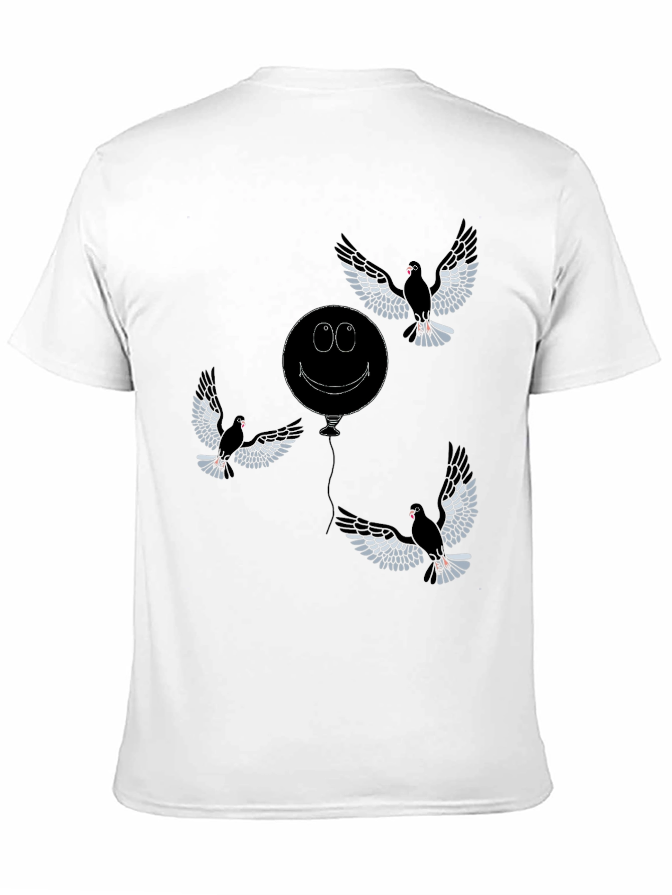 Whimsical Bird & Balloon Graphic T-Shirt - Black