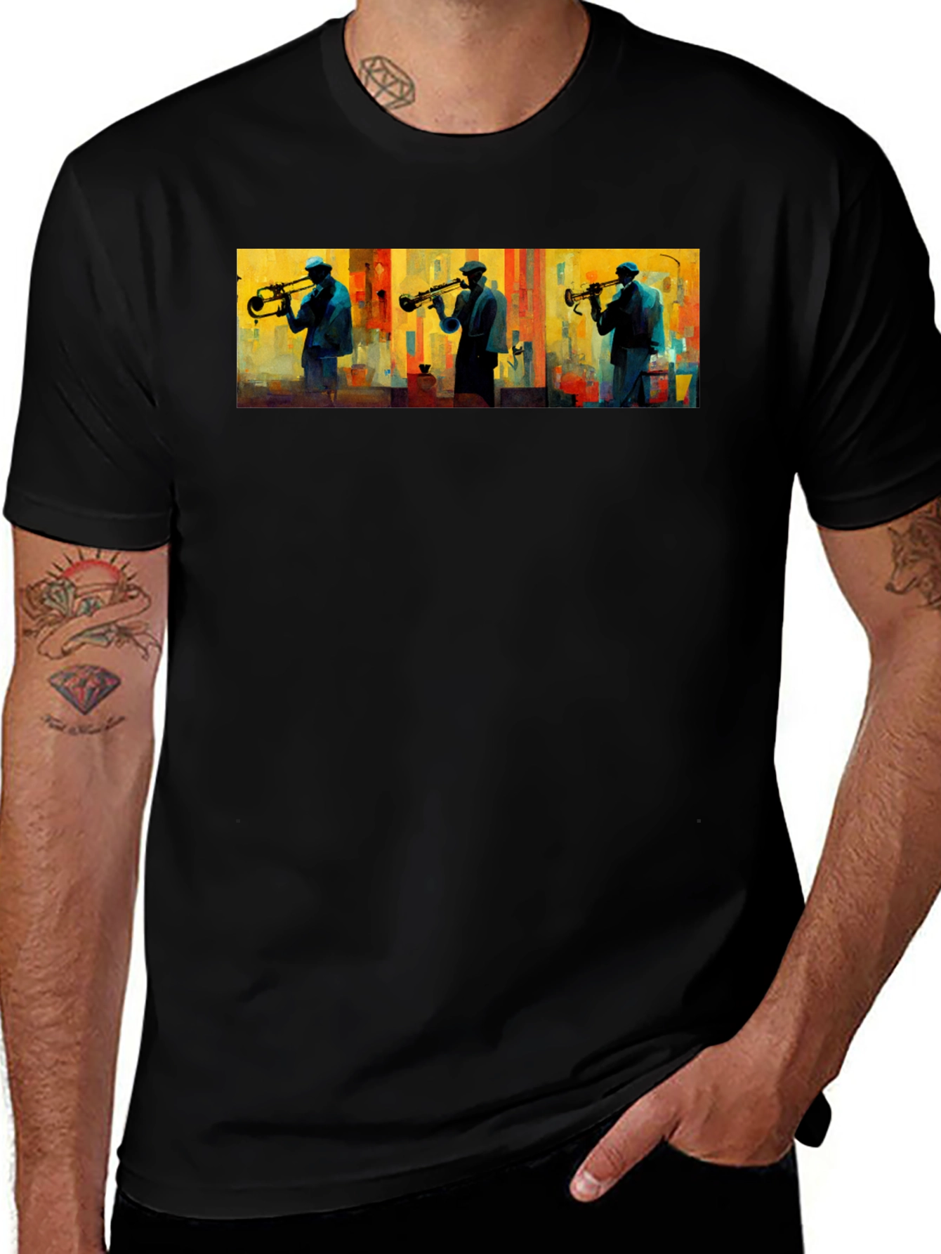 Jazz Trumpet Player Graphic Tee - Black