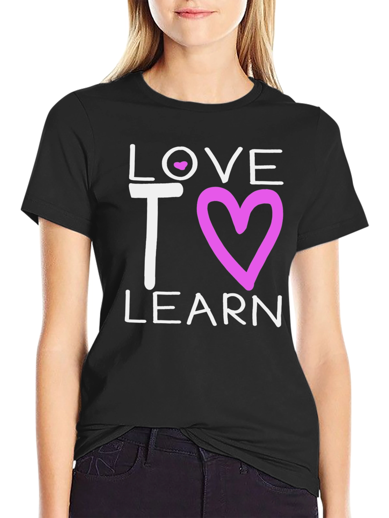 Love to Learn T-Shirt - Black with Heart Design