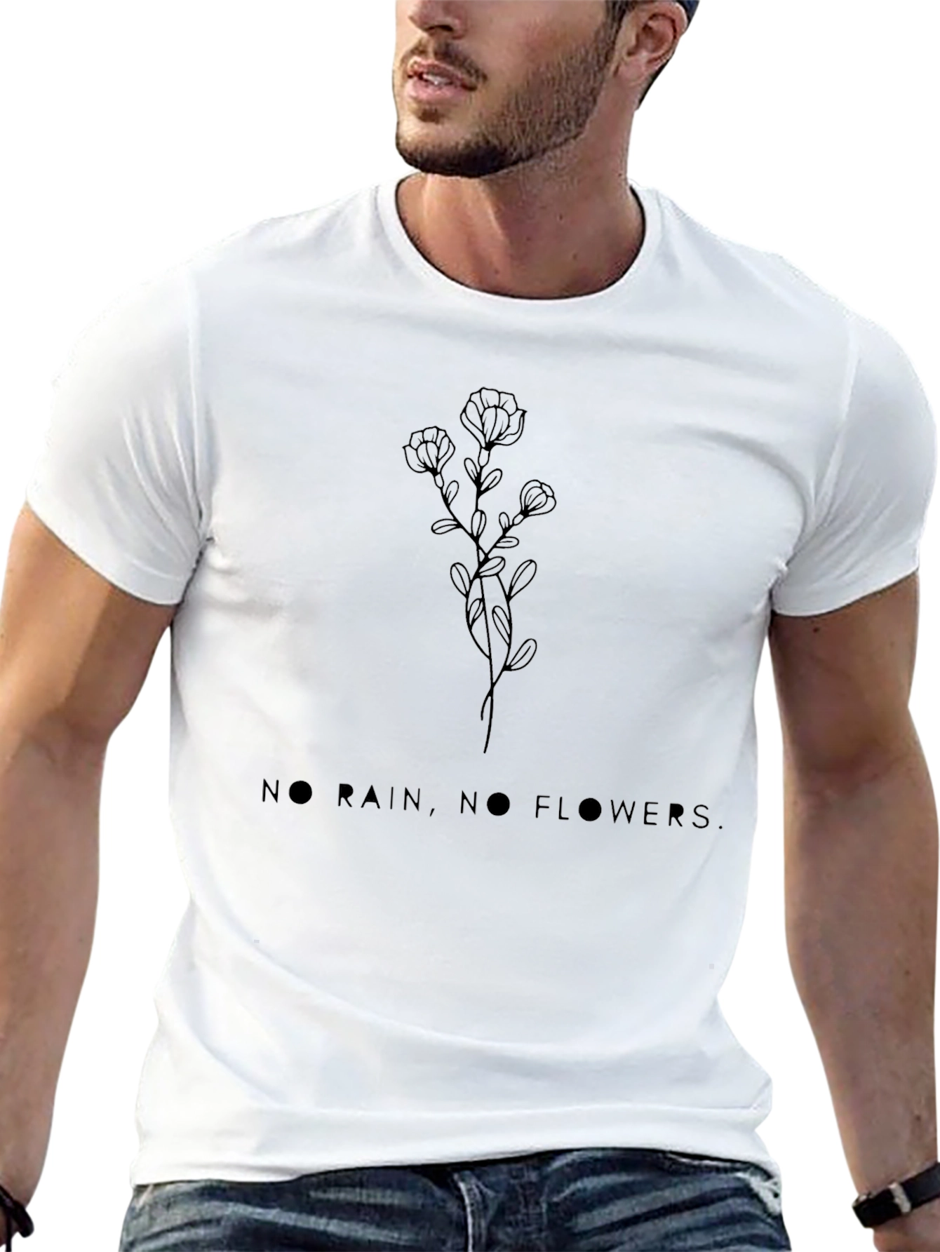 Black Floral Graphic T-Shirt No Rain No Flowers